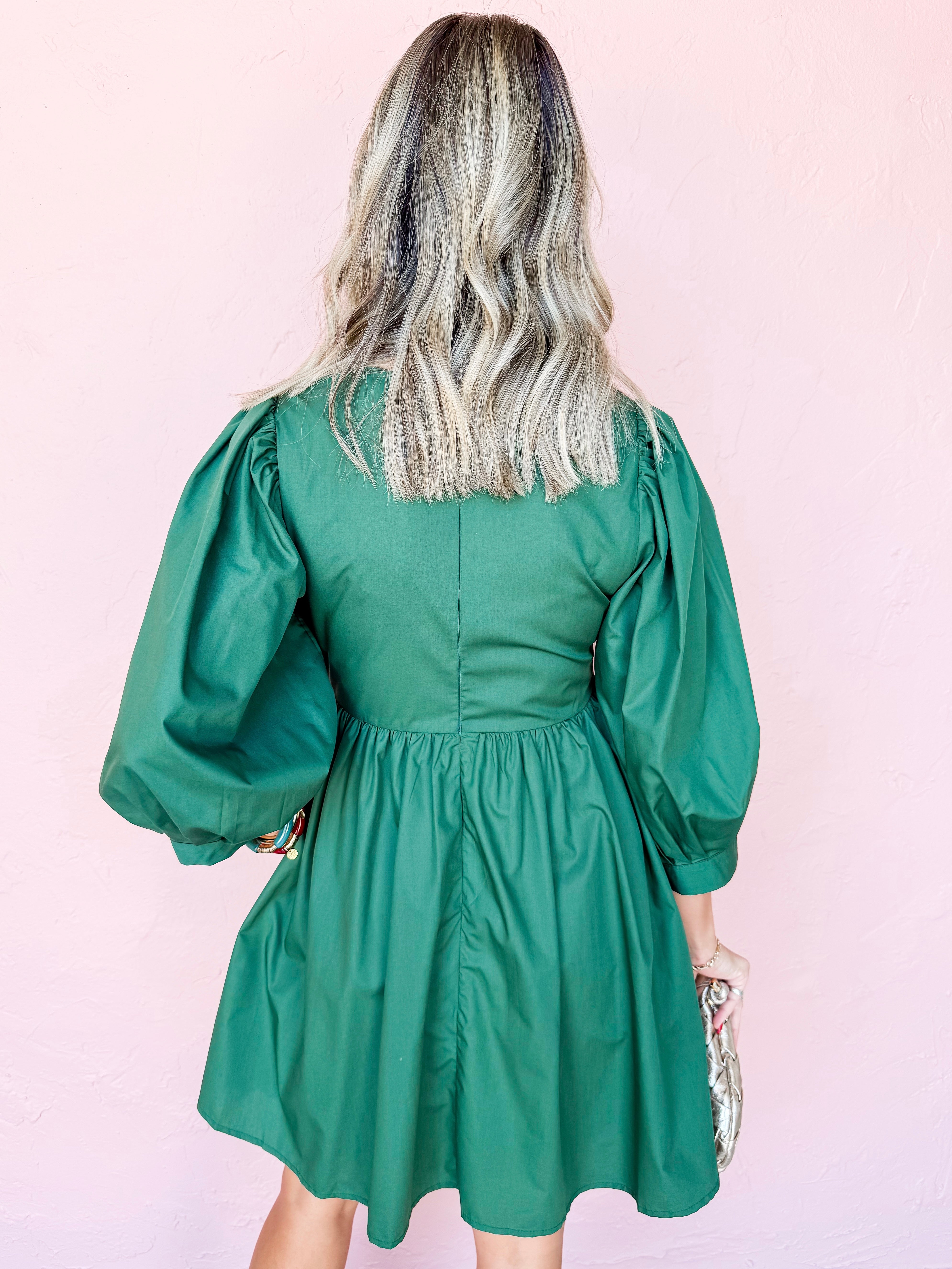 Just A Girl Bow Mini Dress-Hunter Green