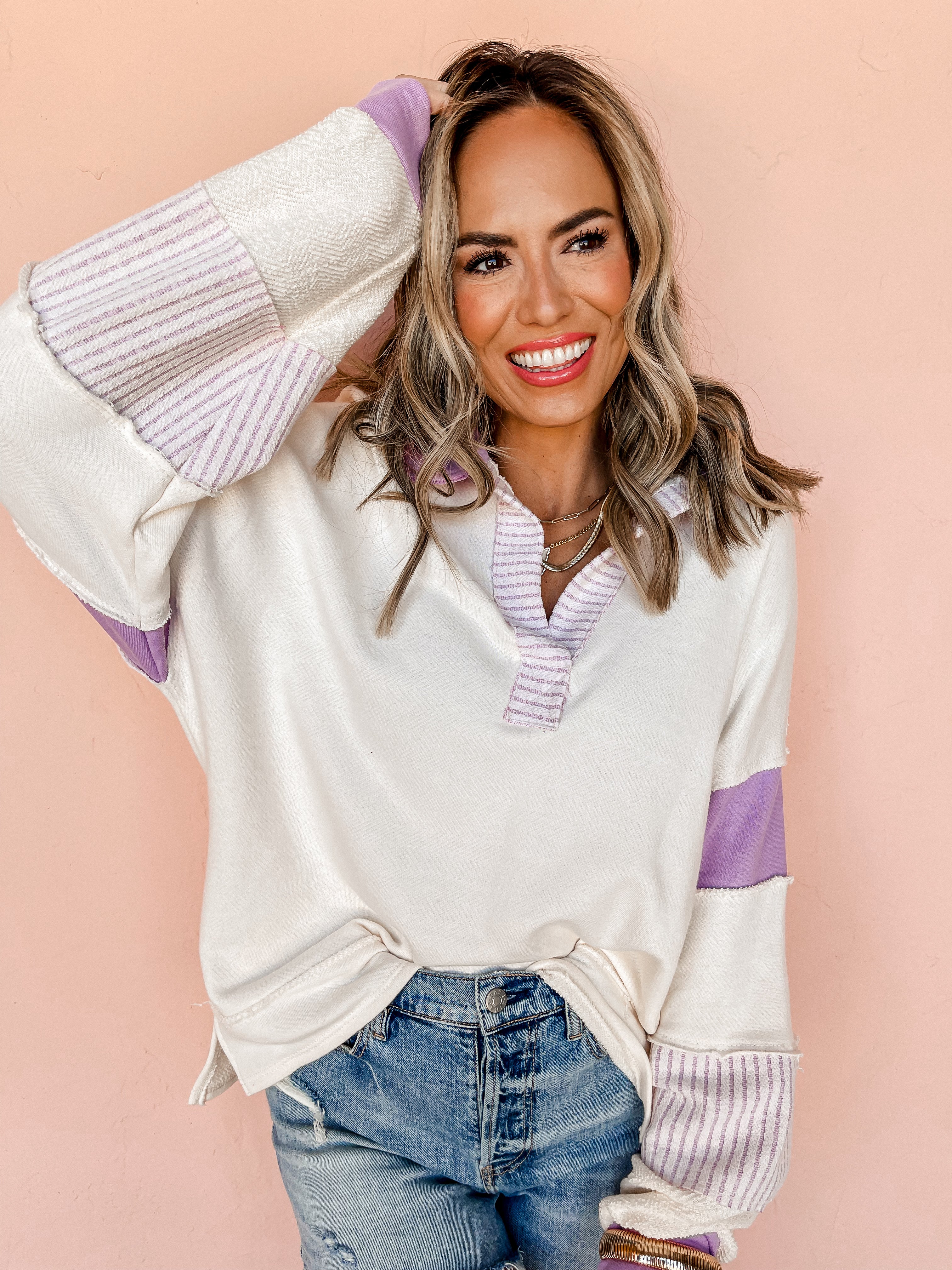 Just A Moment Striped Top-Lavender