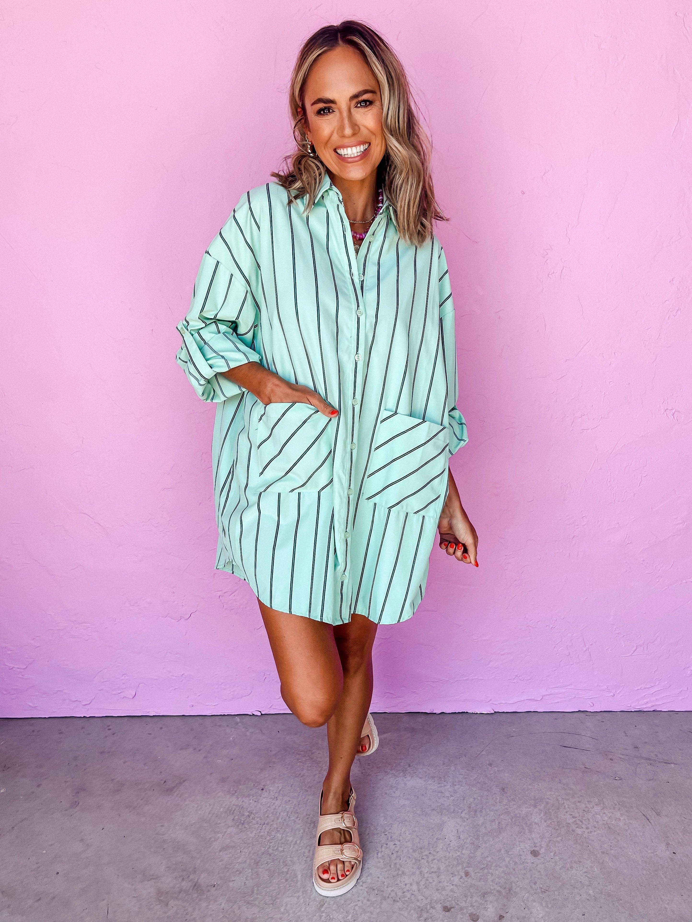 Just For Fun Striped Shirt Dress