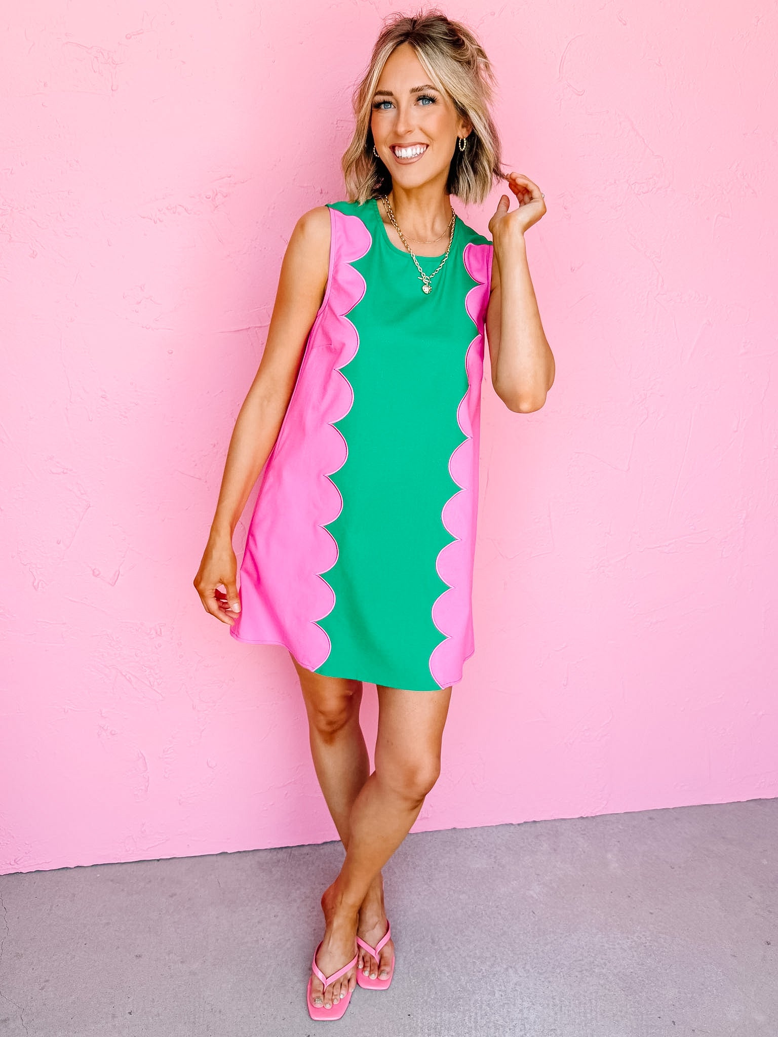 Kaebrie Sleeveless Mini Dress-Green/Pink
