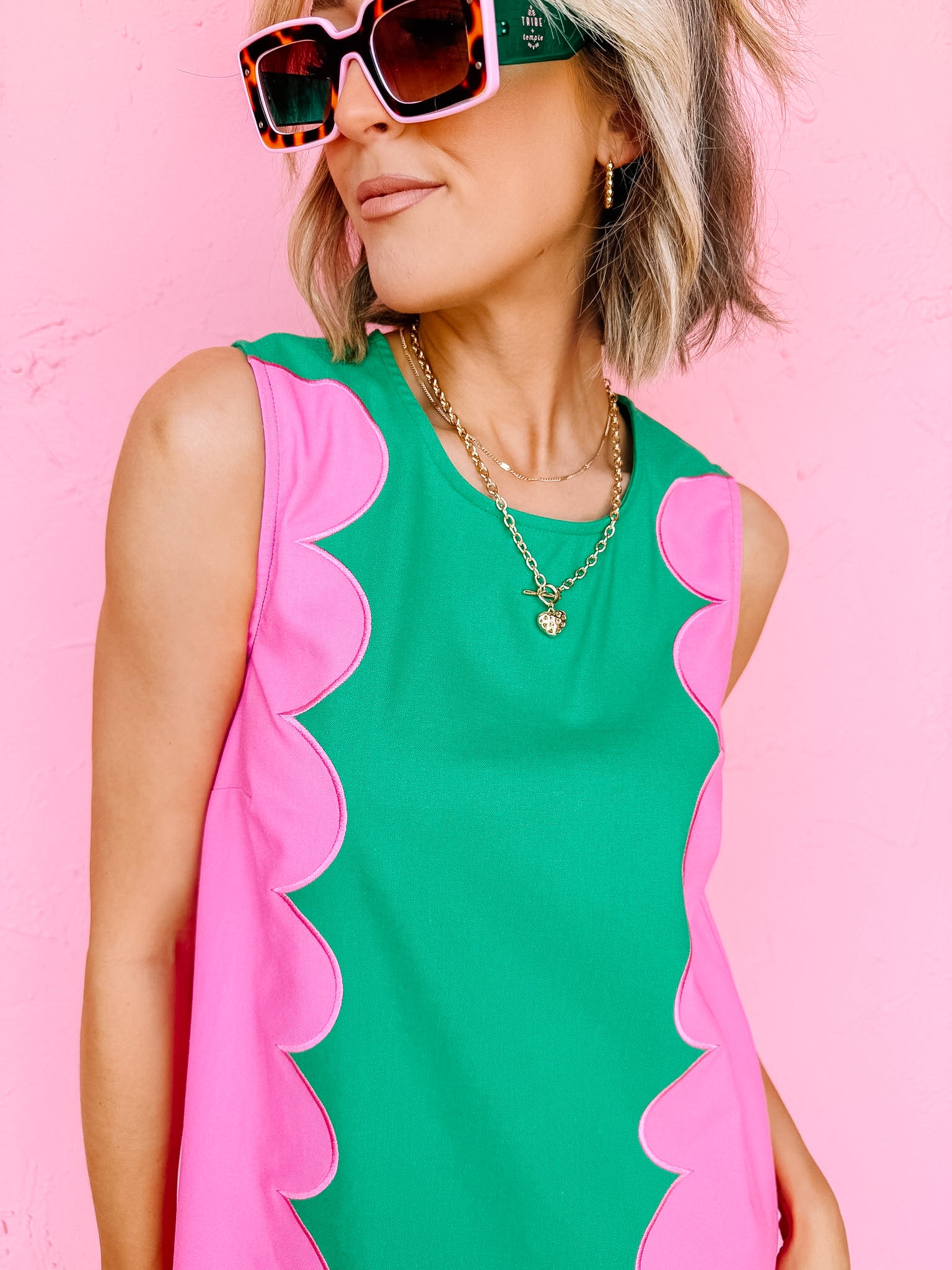 Kaebrie Sleeveless Mini Dress-Green/Pink