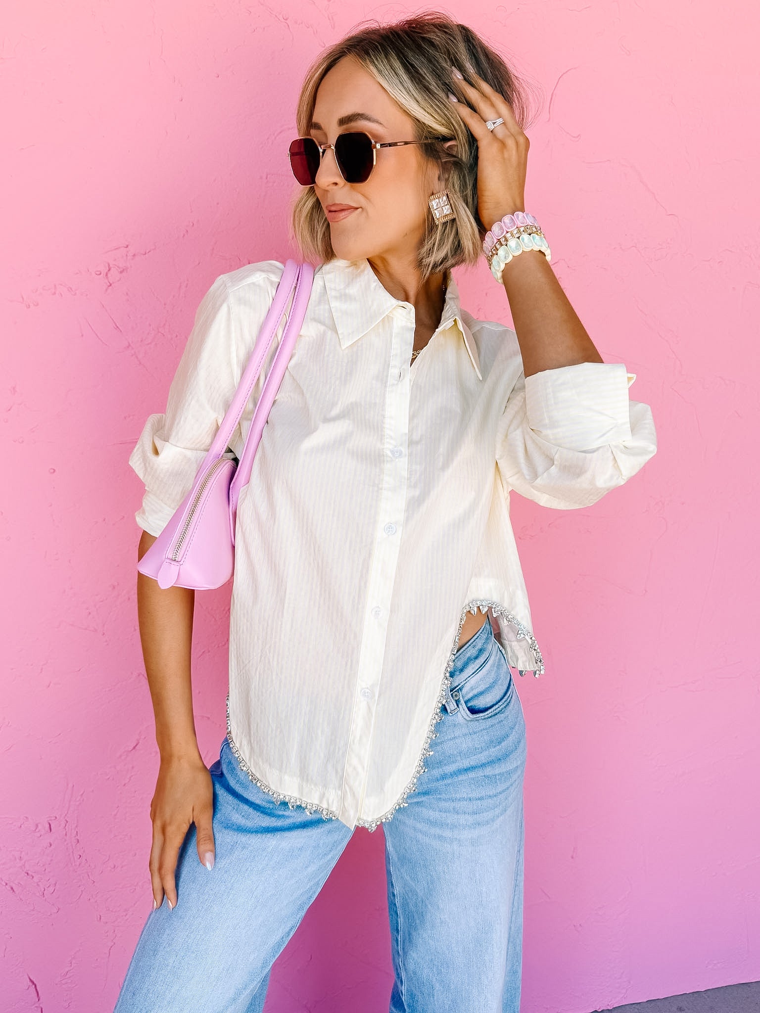 Katrina Asymmetrical Hem Button Front Top