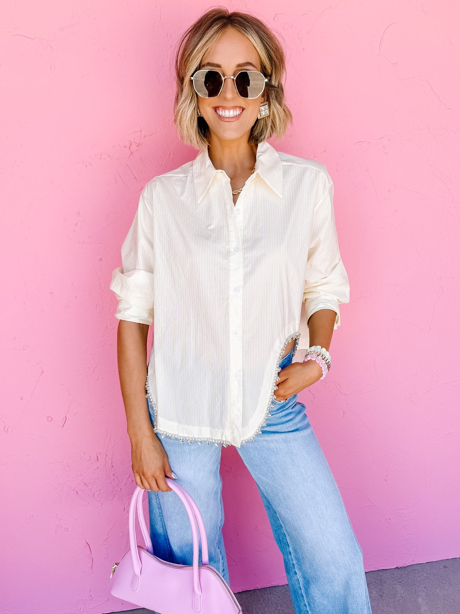 Katrina Asymmetrical Hem Button Front Top