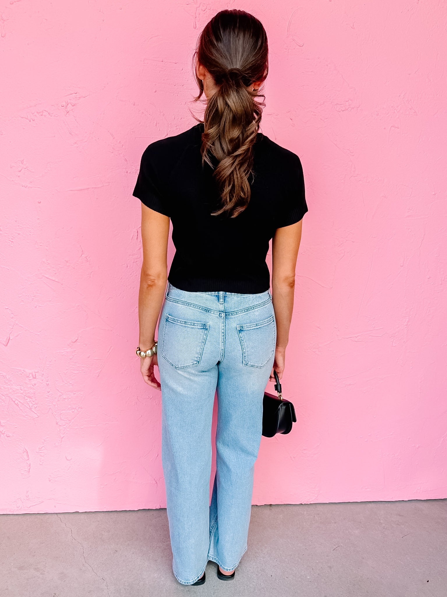 Keely Short Sleeve Knit Top-Black