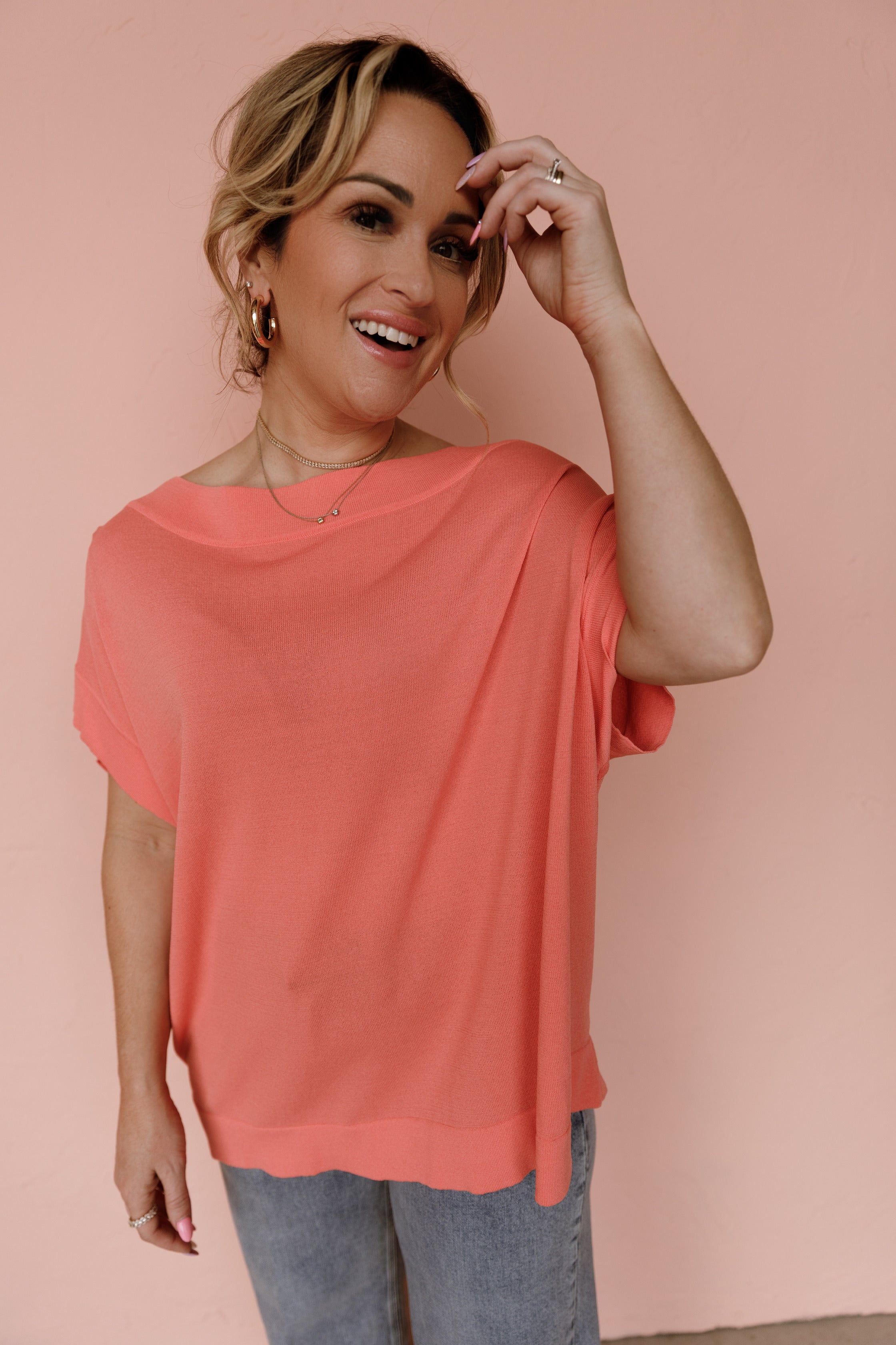 Keep Believing Boat Neck Top-Salmon