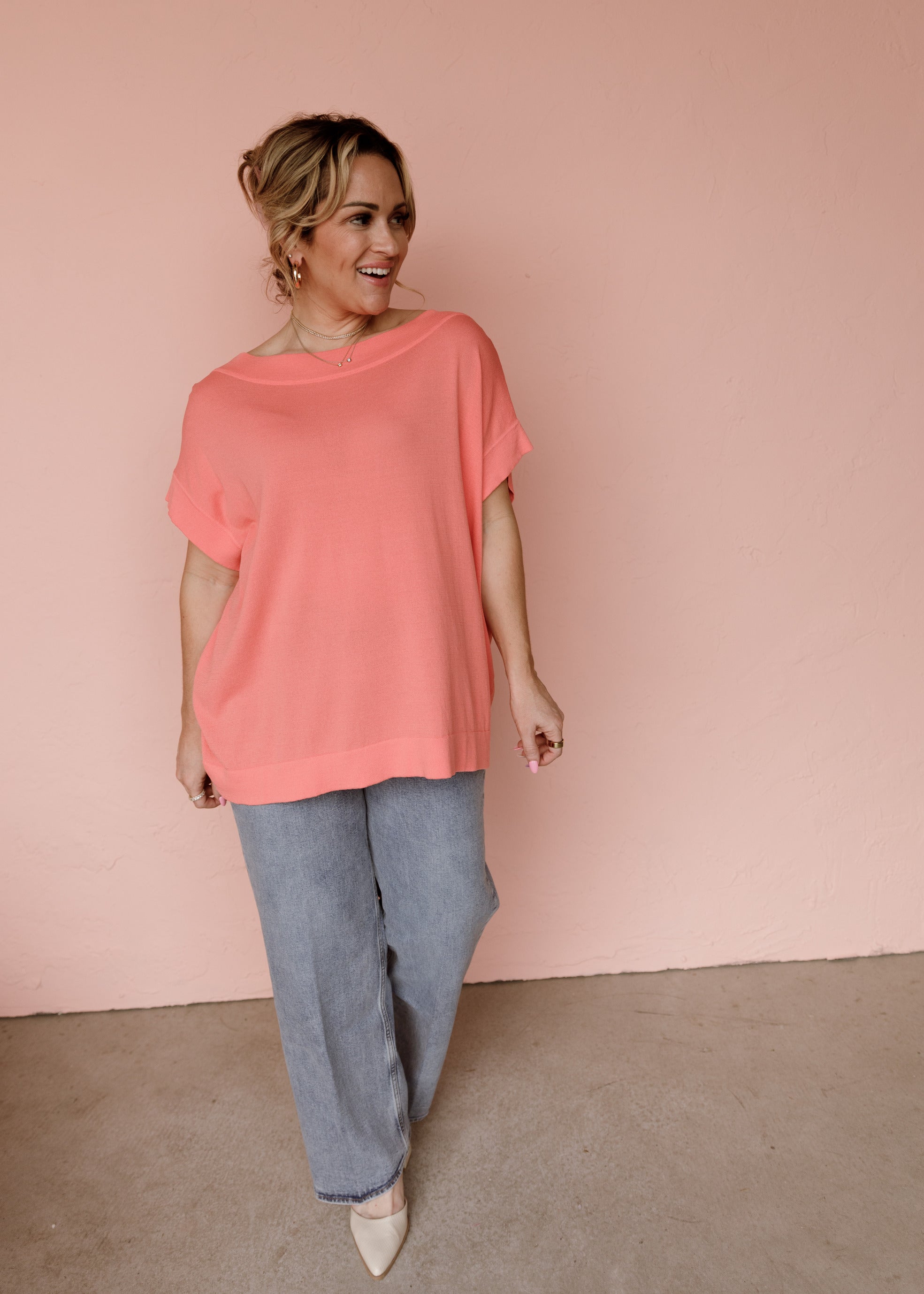 Keep Believing Boat Neck Top-Salmon