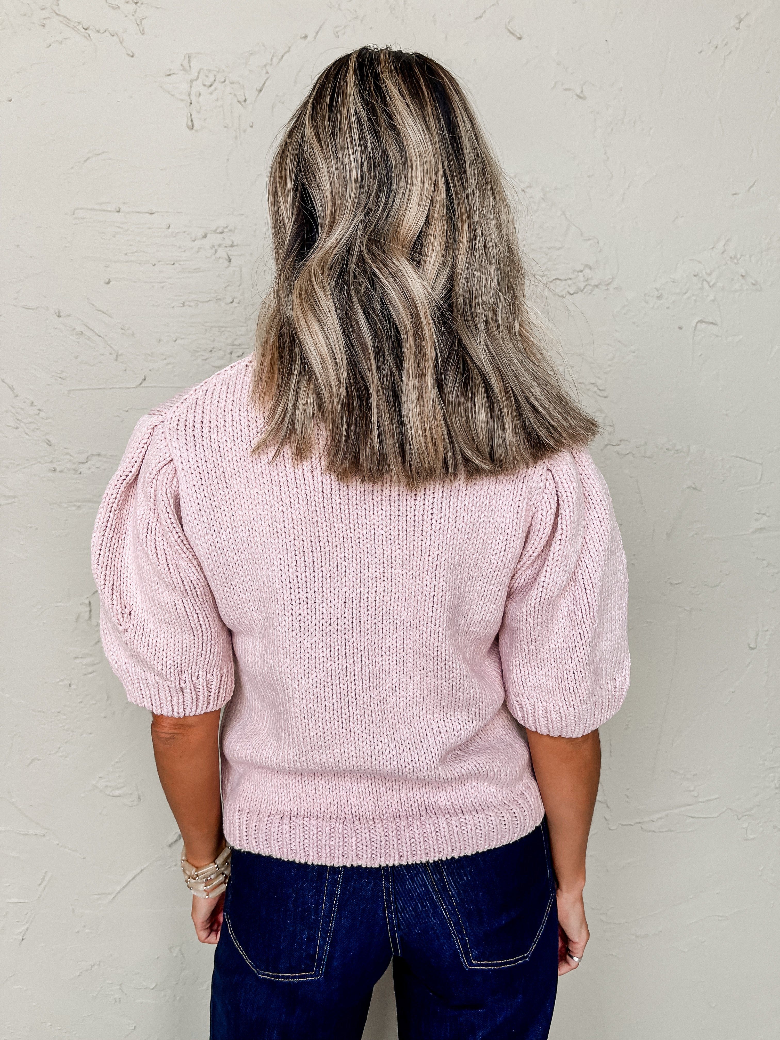 Keep You Close Puff Sleeve Sweater-Dusty Pink