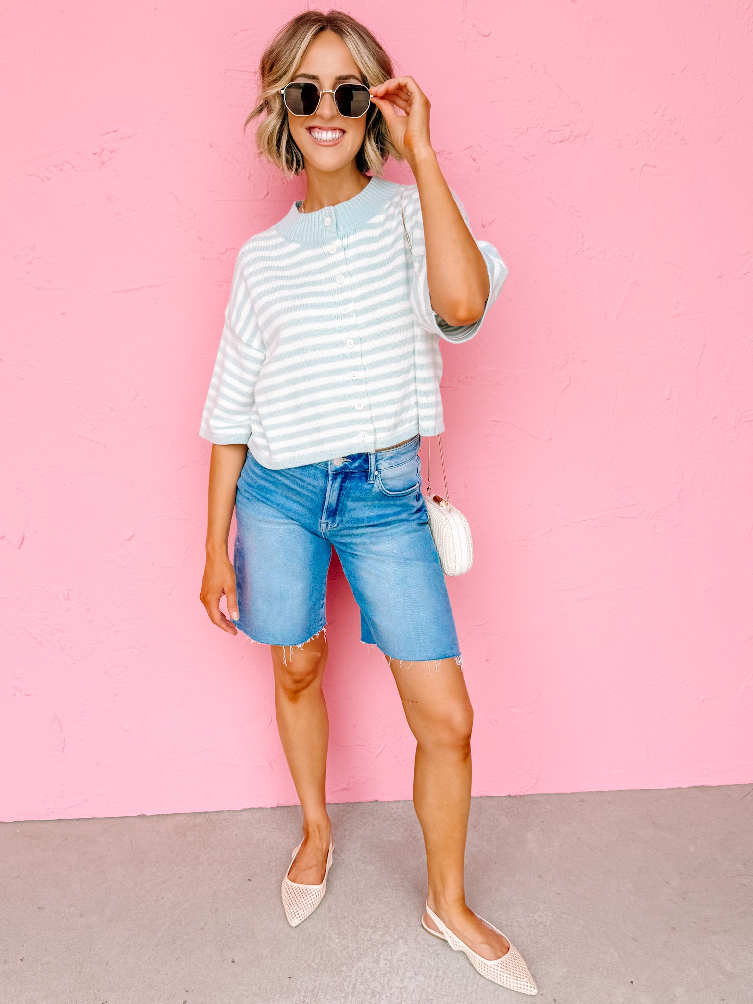 Kendall Stripe Loose Knit Top-Blue