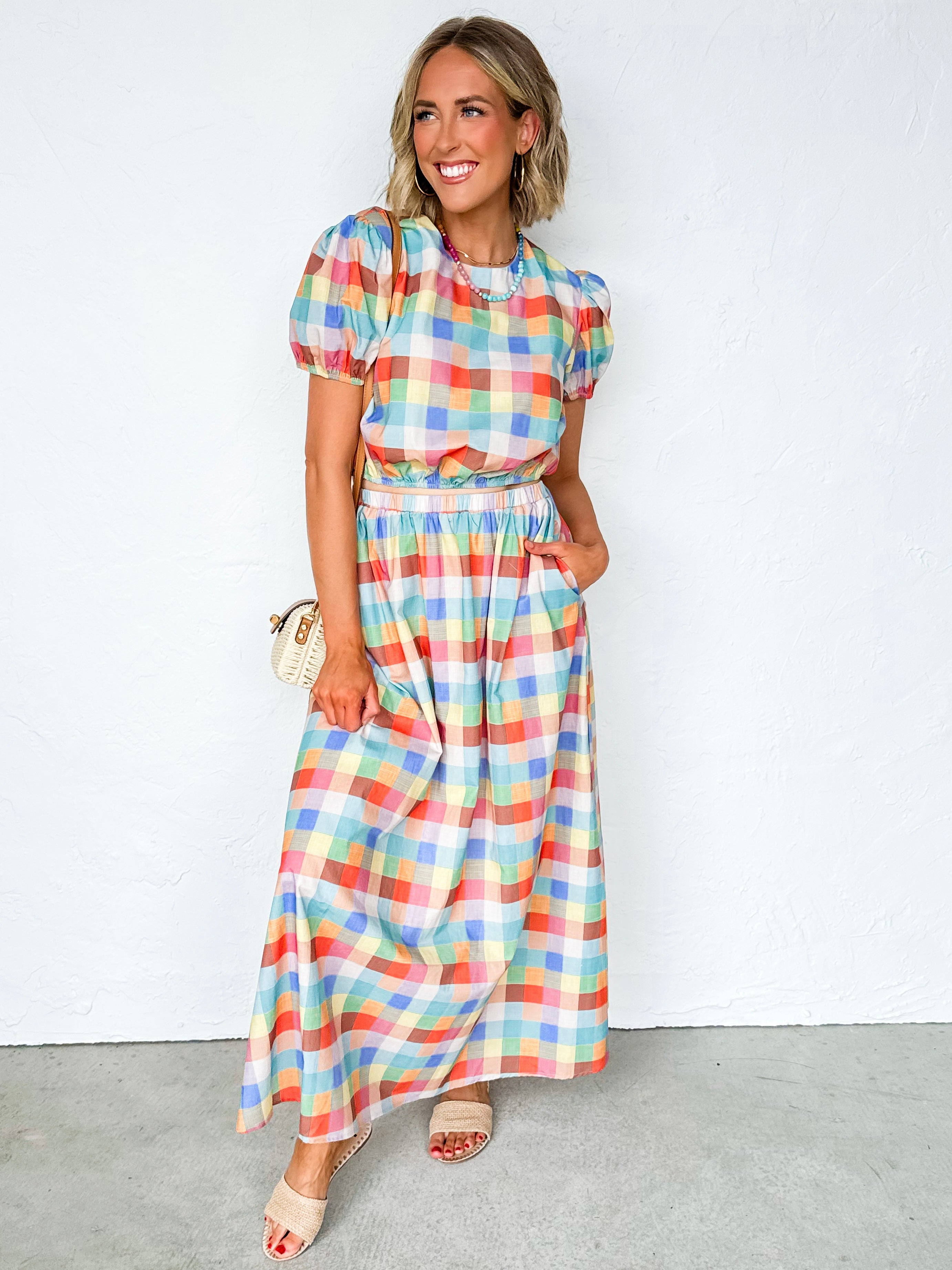 Kendra Plaid Puff Sleeve Crop Top