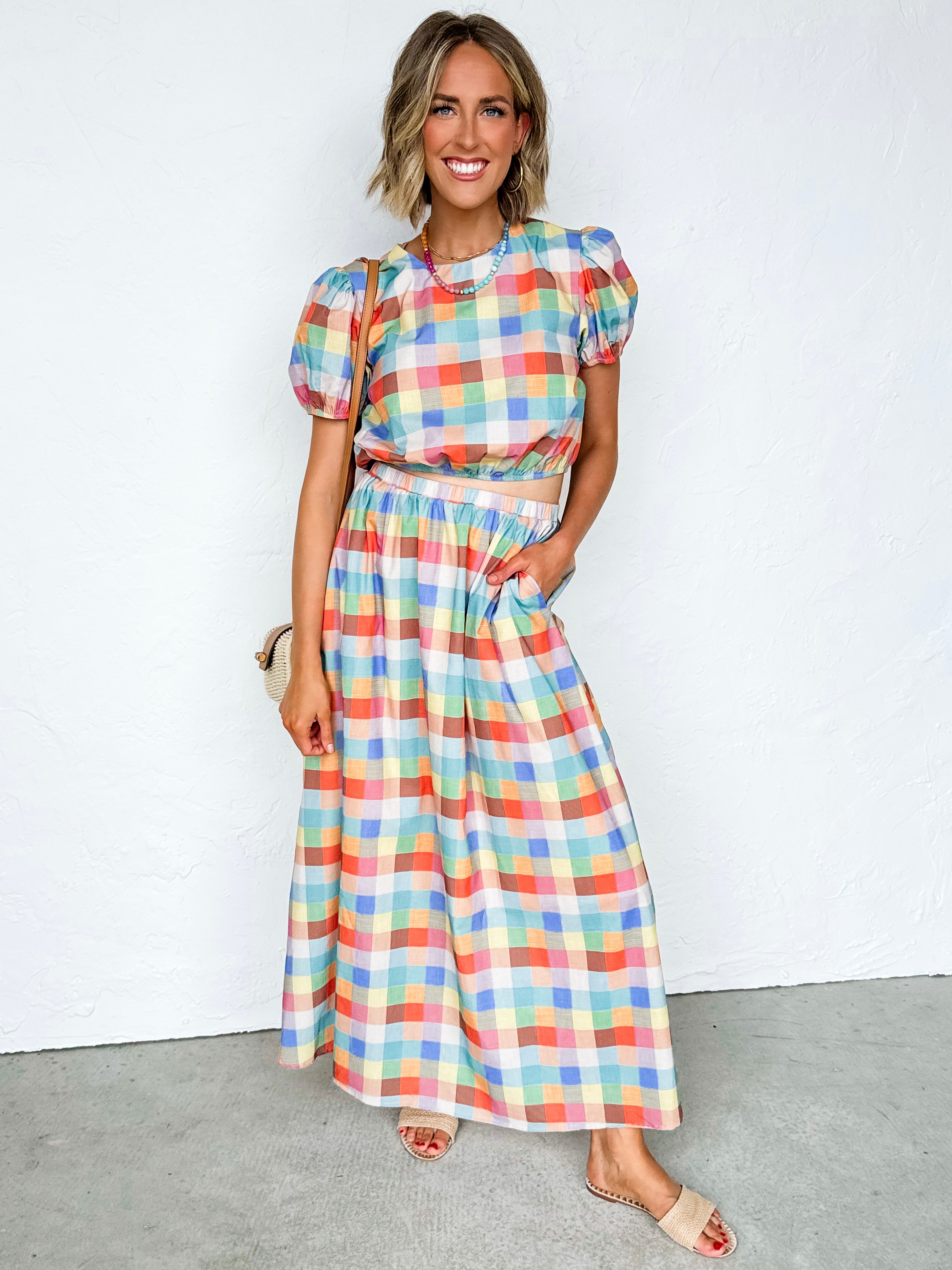 Kendra Plaid Puff Sleeve Crop Top