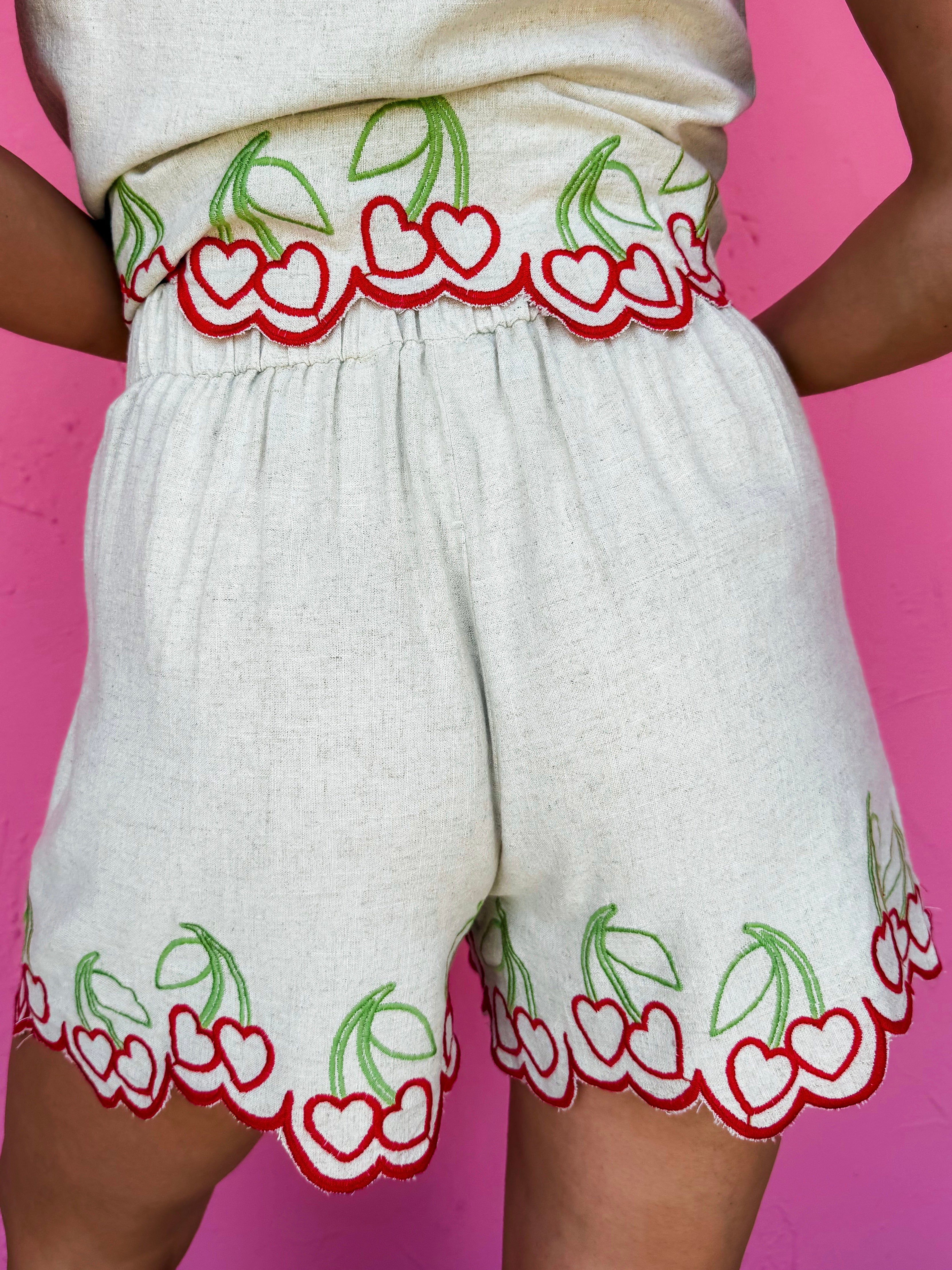 Kenzie Cherry Embroidered Shorts
