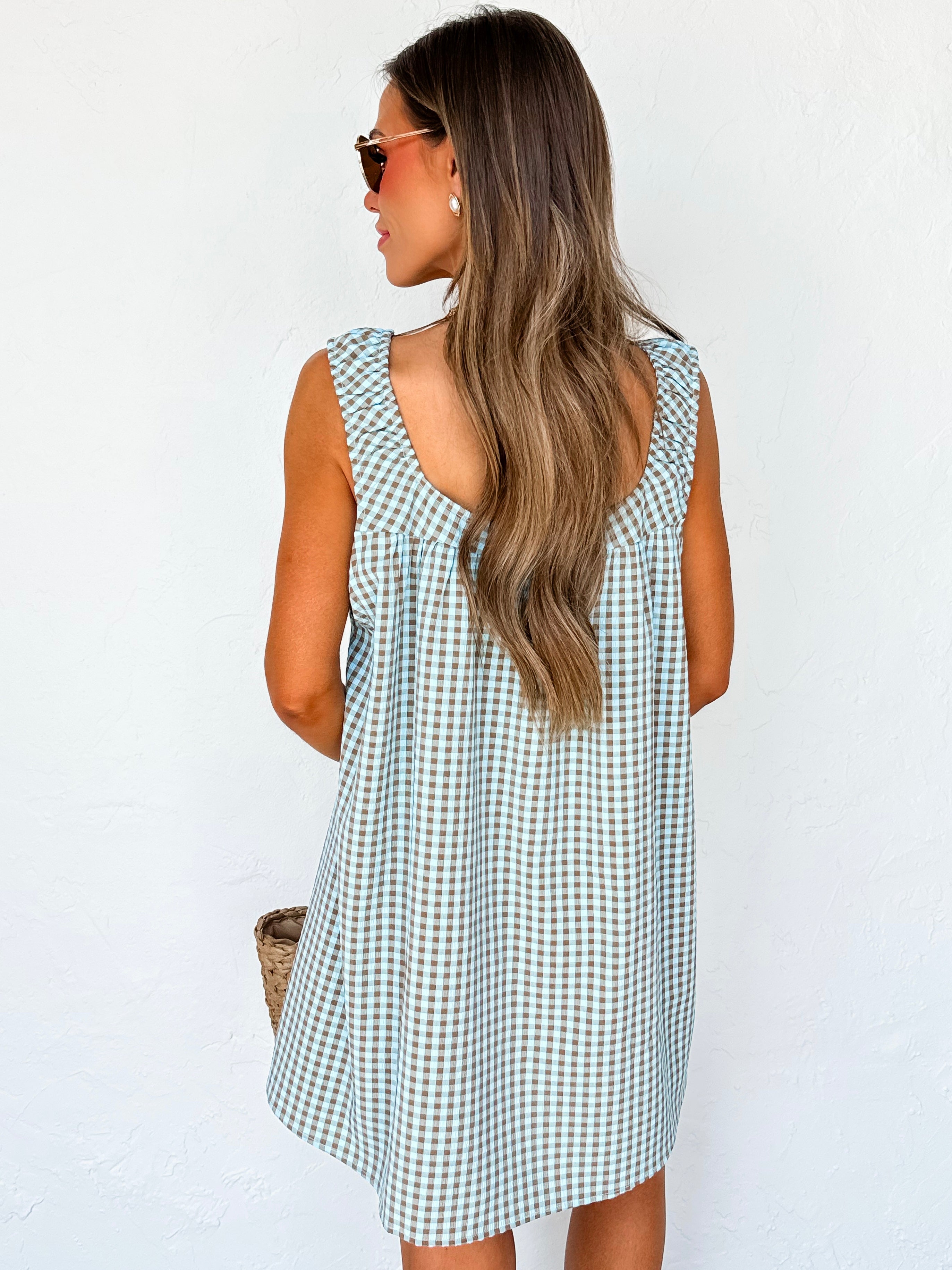 Kim Sleeveless Mini Dress-Blue/Brown