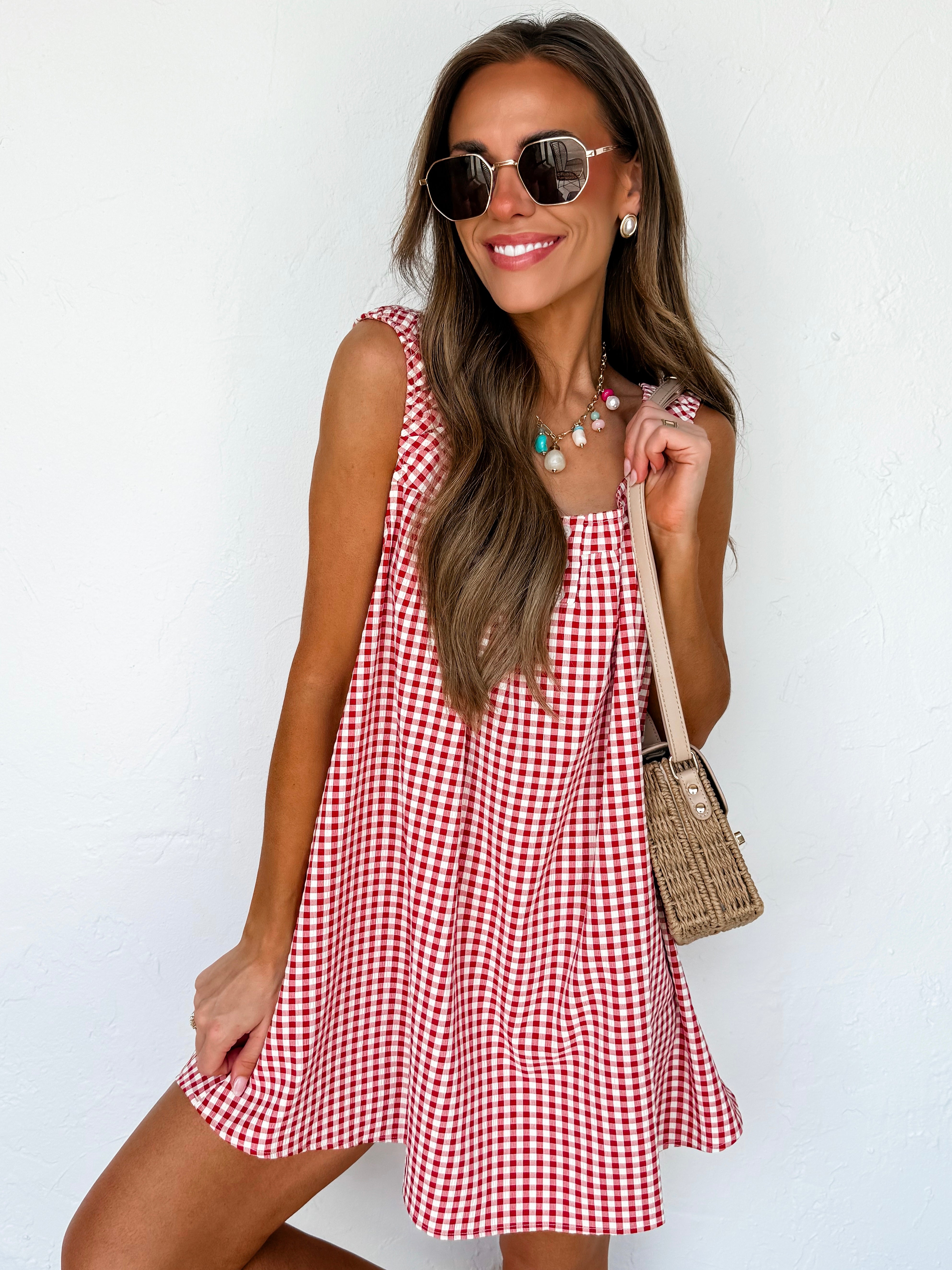 Kim Sleeveless Mini Dress-Red