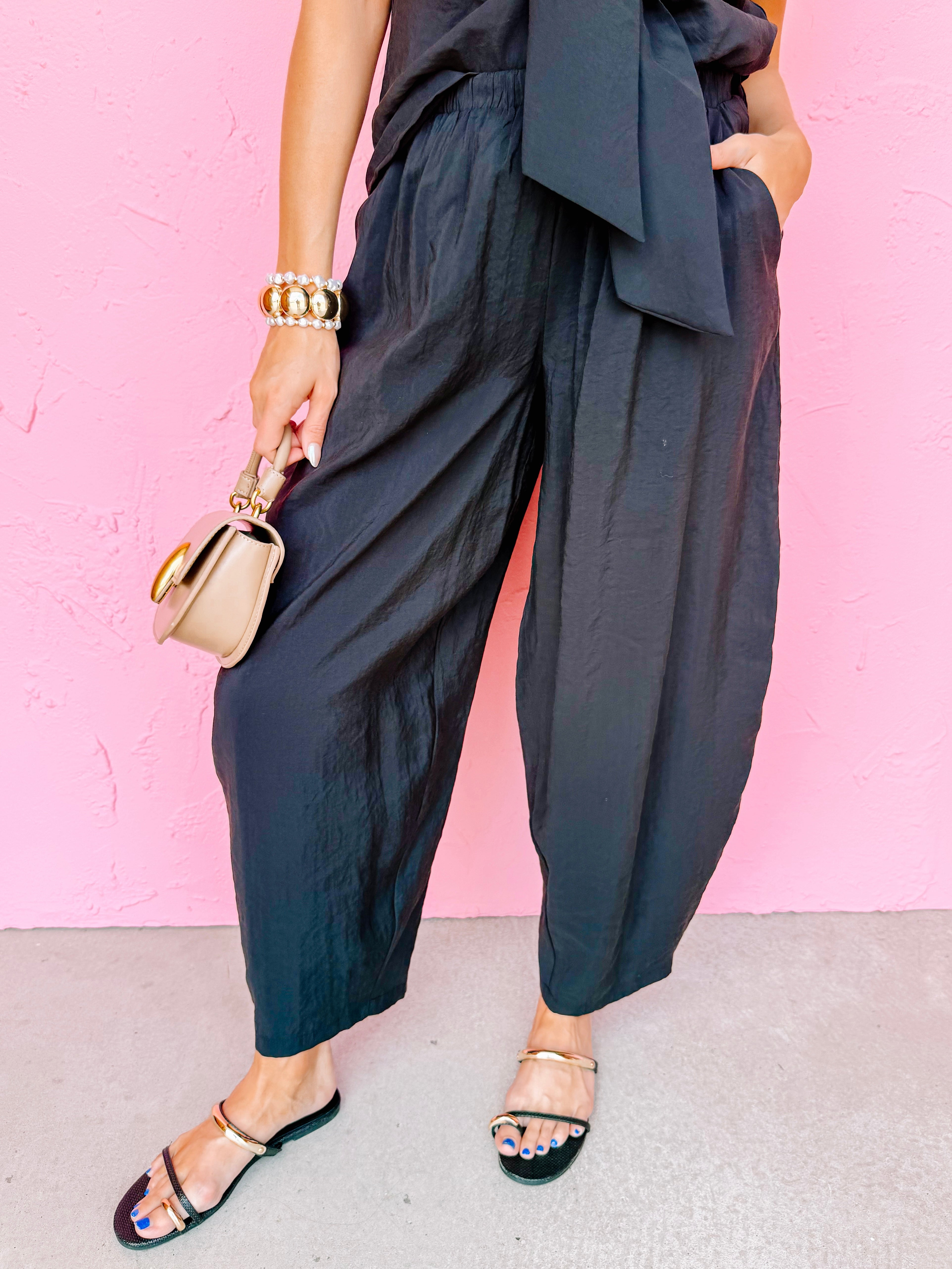 Kira Elastic Waist Balloon Pant-Black