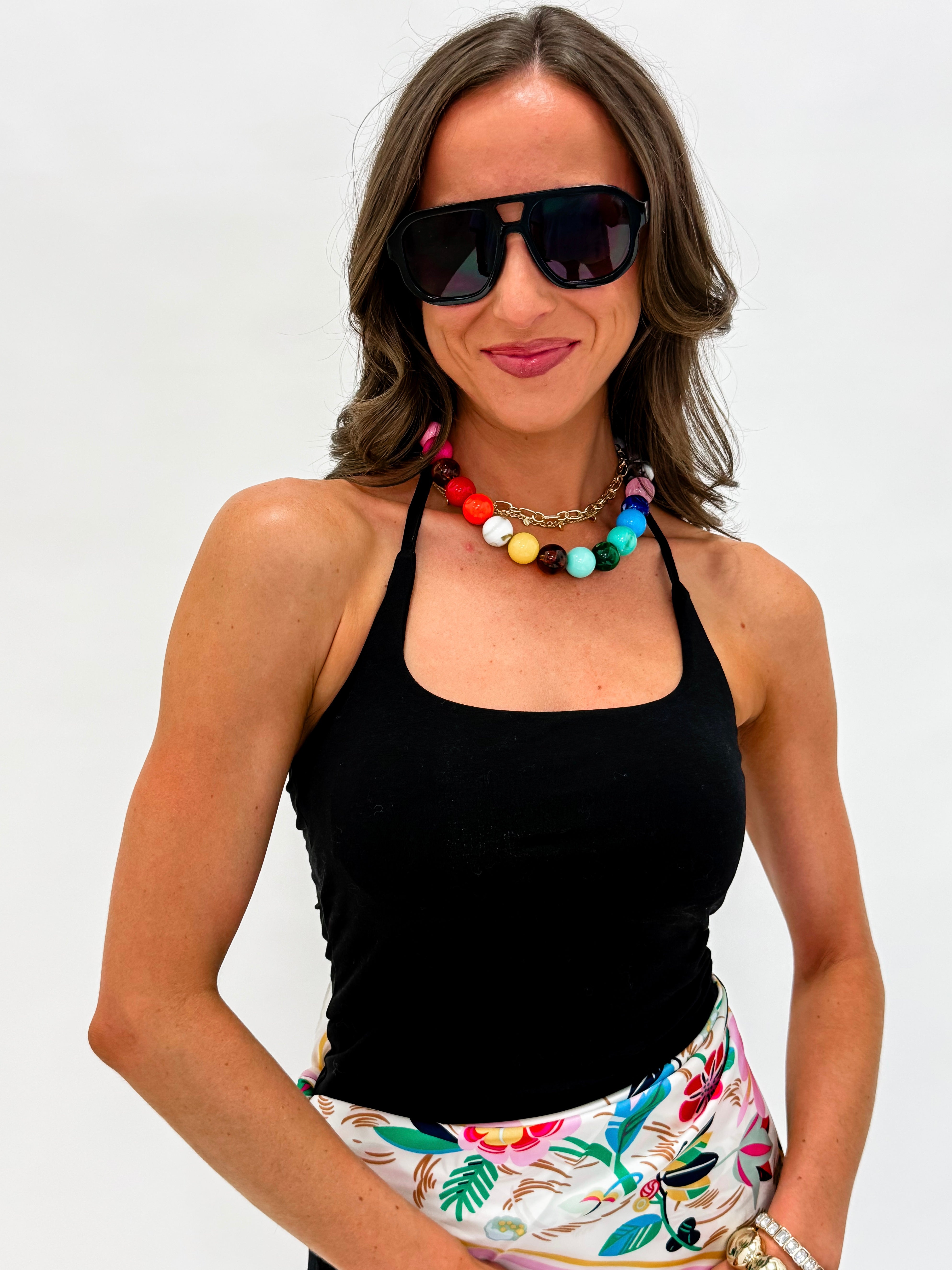 Kirby Halter Tie Tank Top-Black
