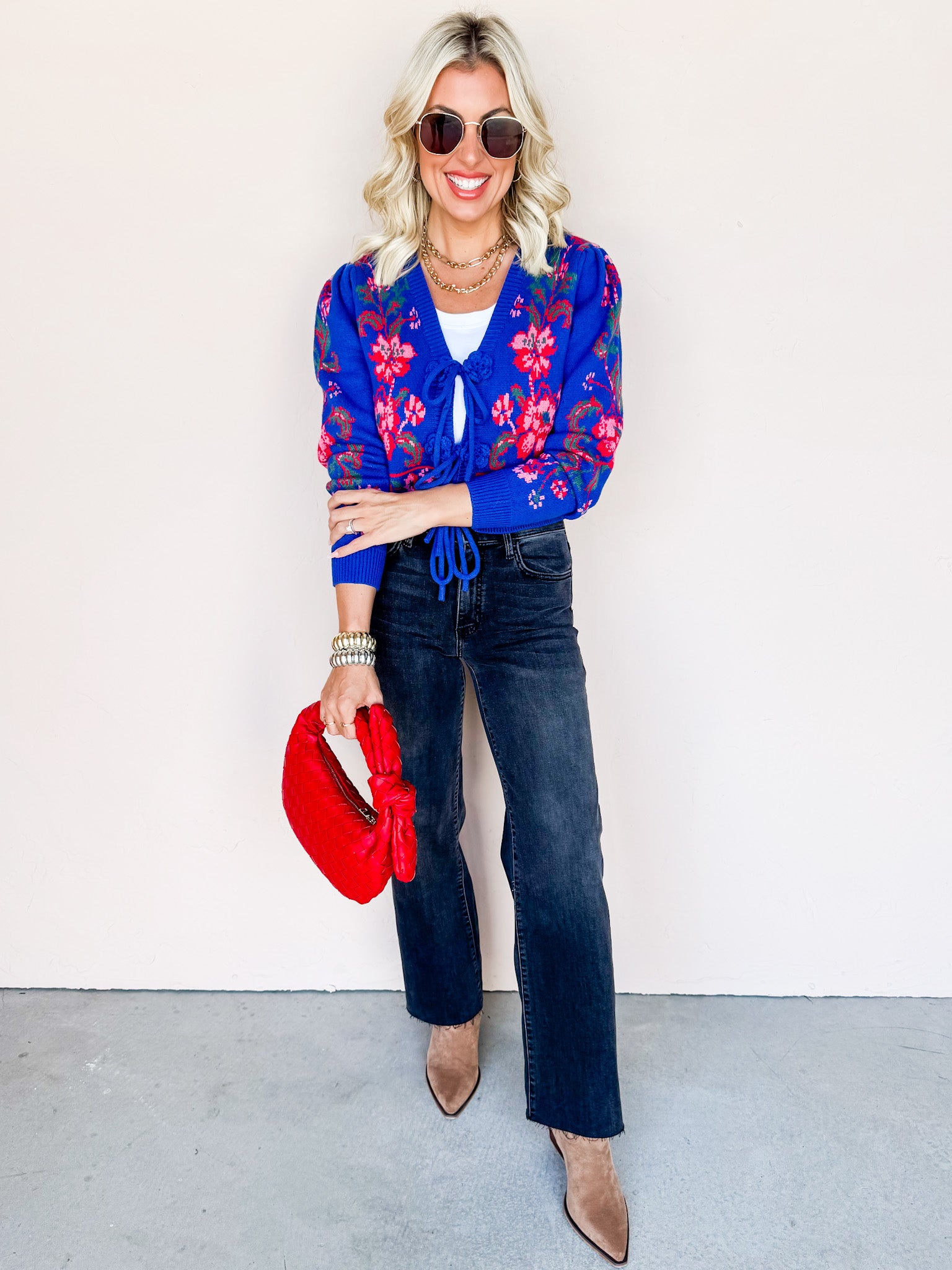 Knit Blossom Floral Tie Front Sweater