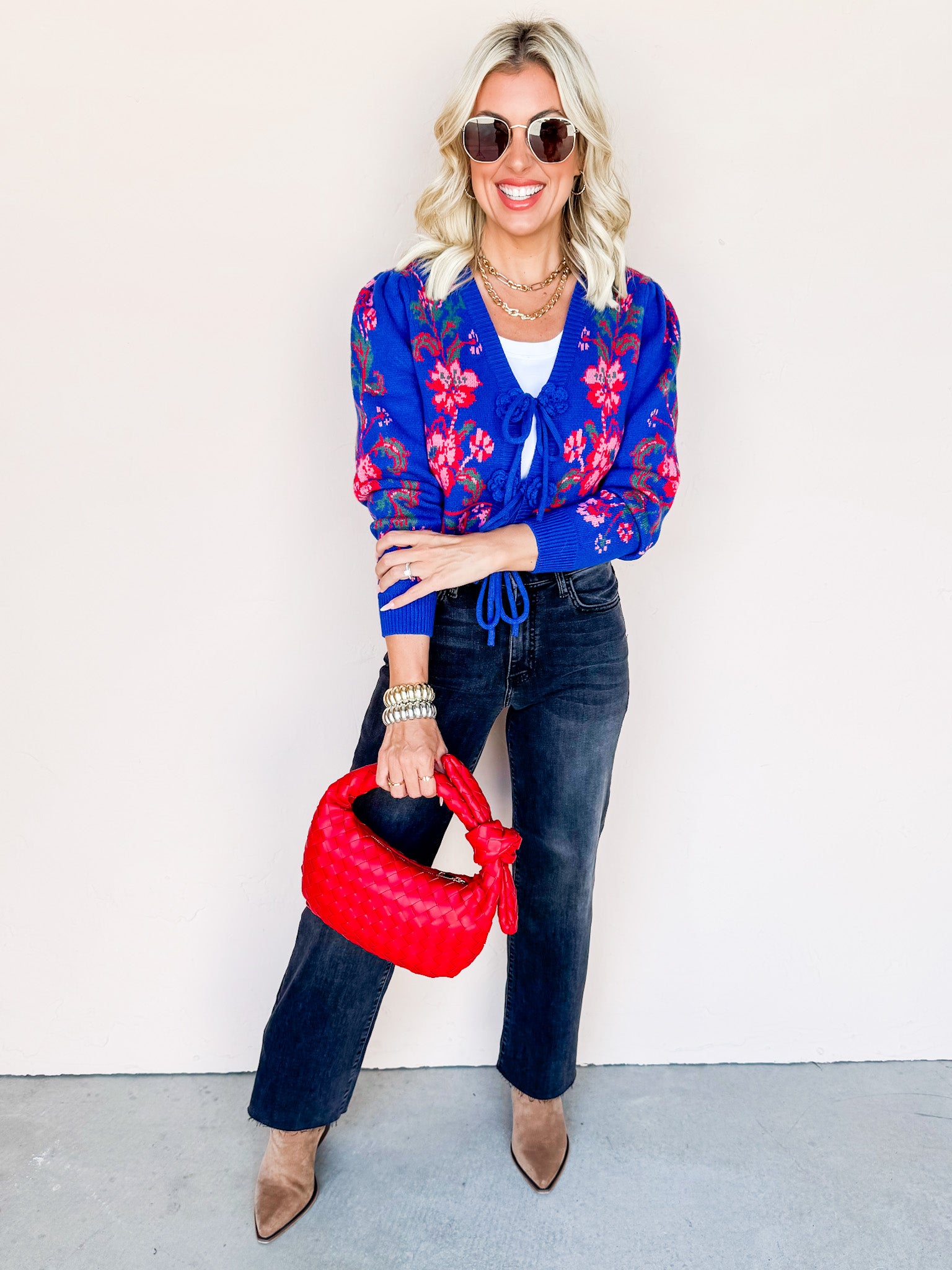 Knit Blossom Floral Tie Front Sweater