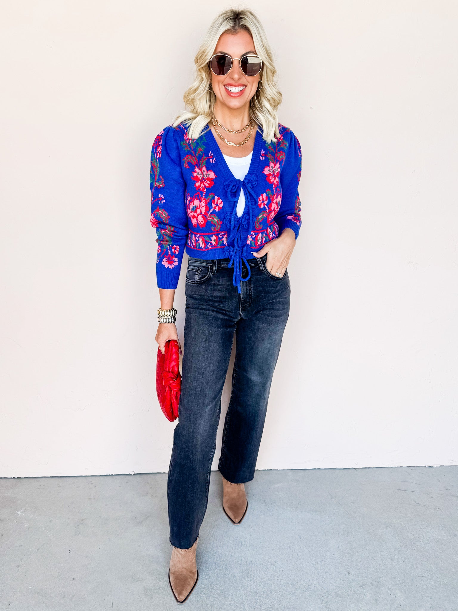 Knit Blossom Floral Tie Front Sweater