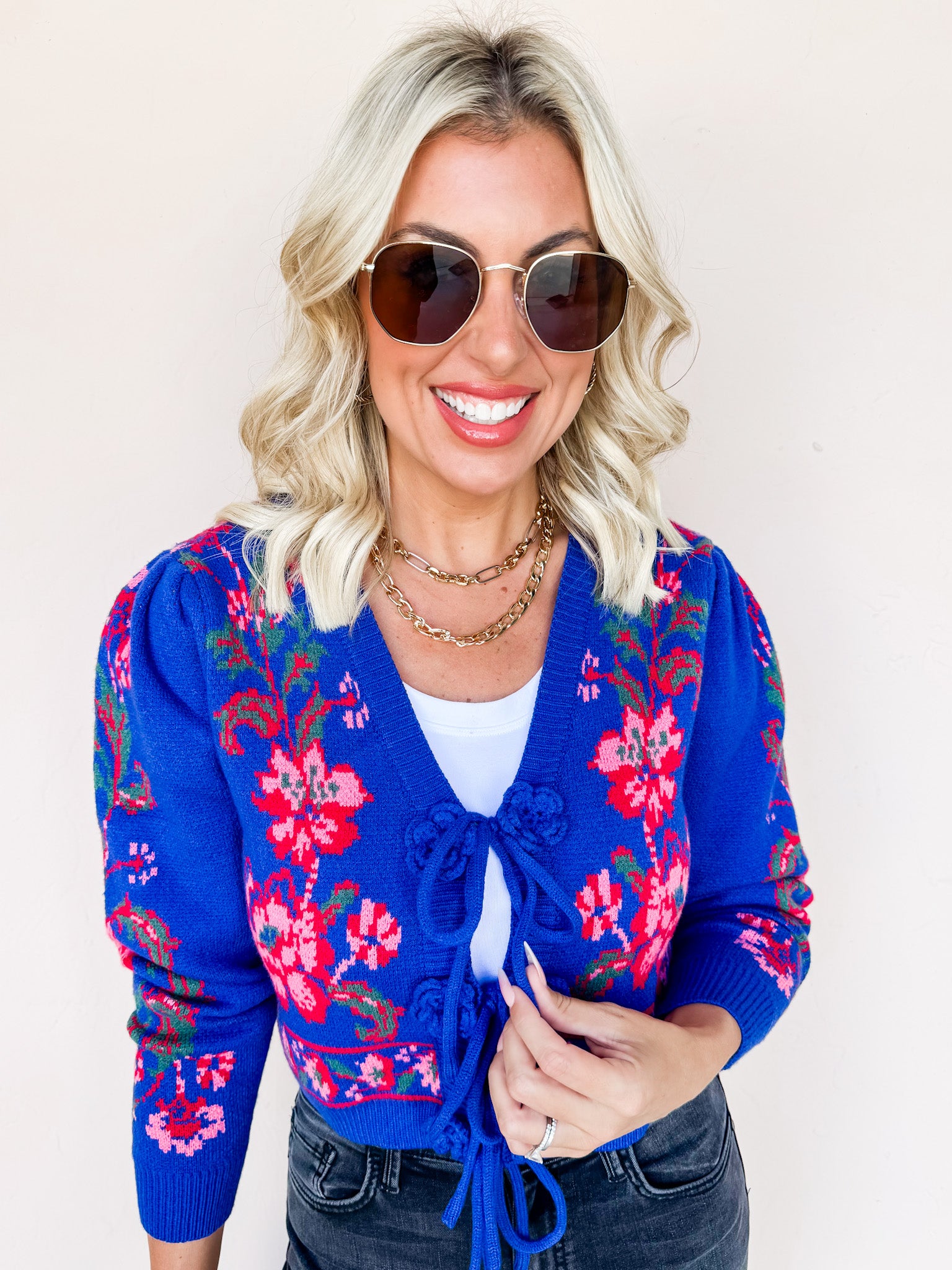 Knit Blossom Floral Tie Front Sweater