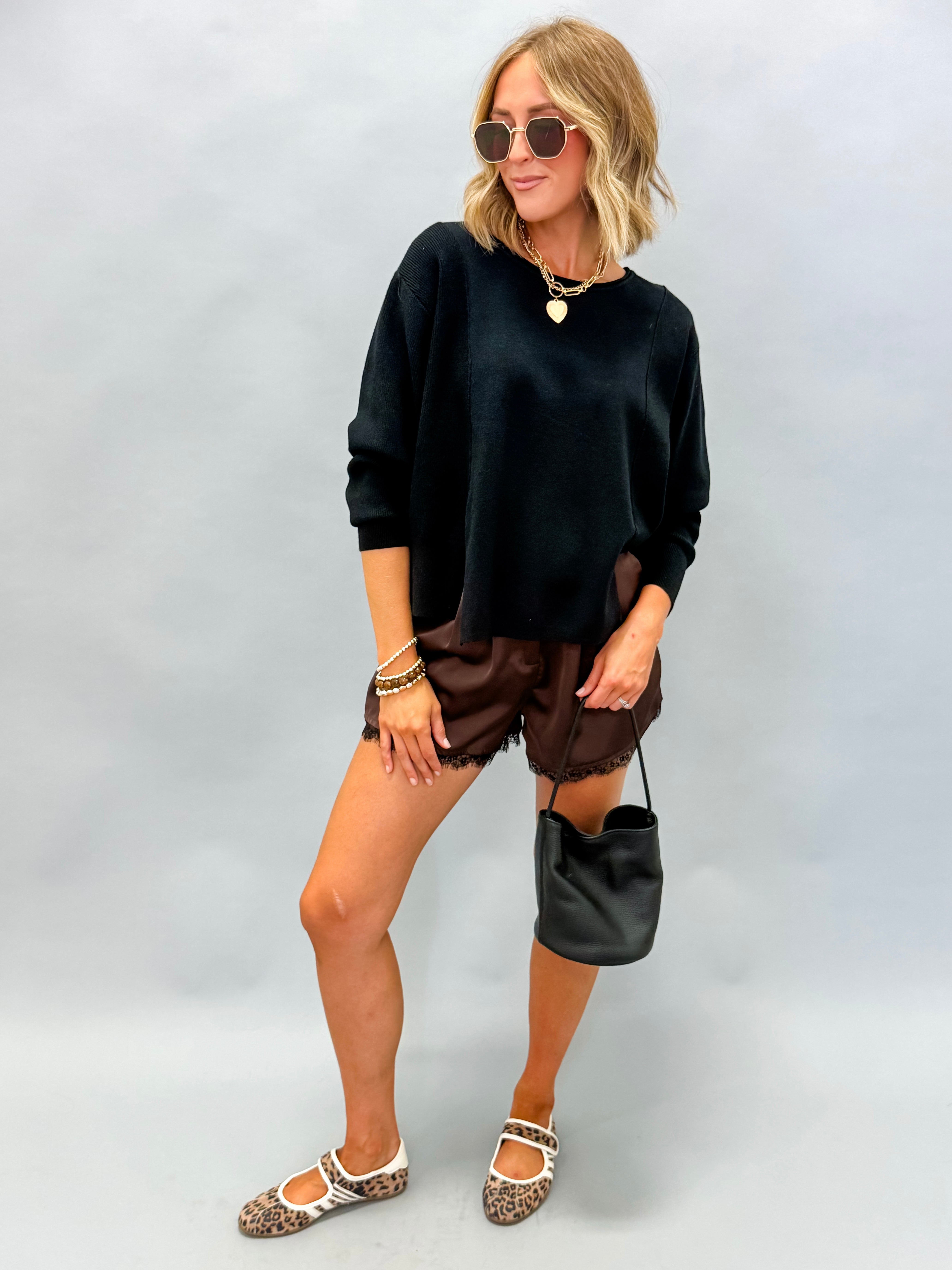 Kota Boat Neck Paneled Sweater-Black