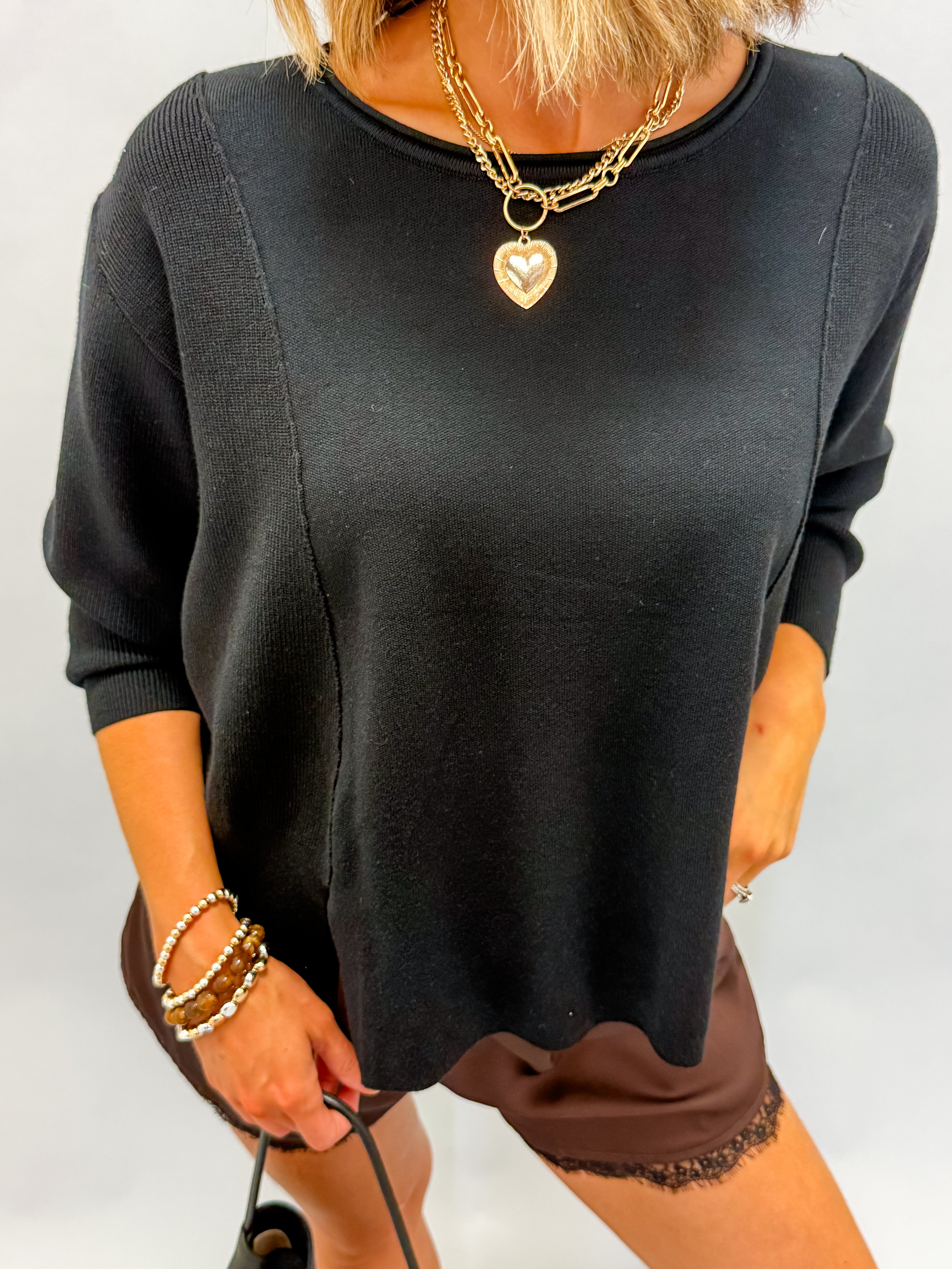 Kota Boat Neck Paneled Sweater-Black