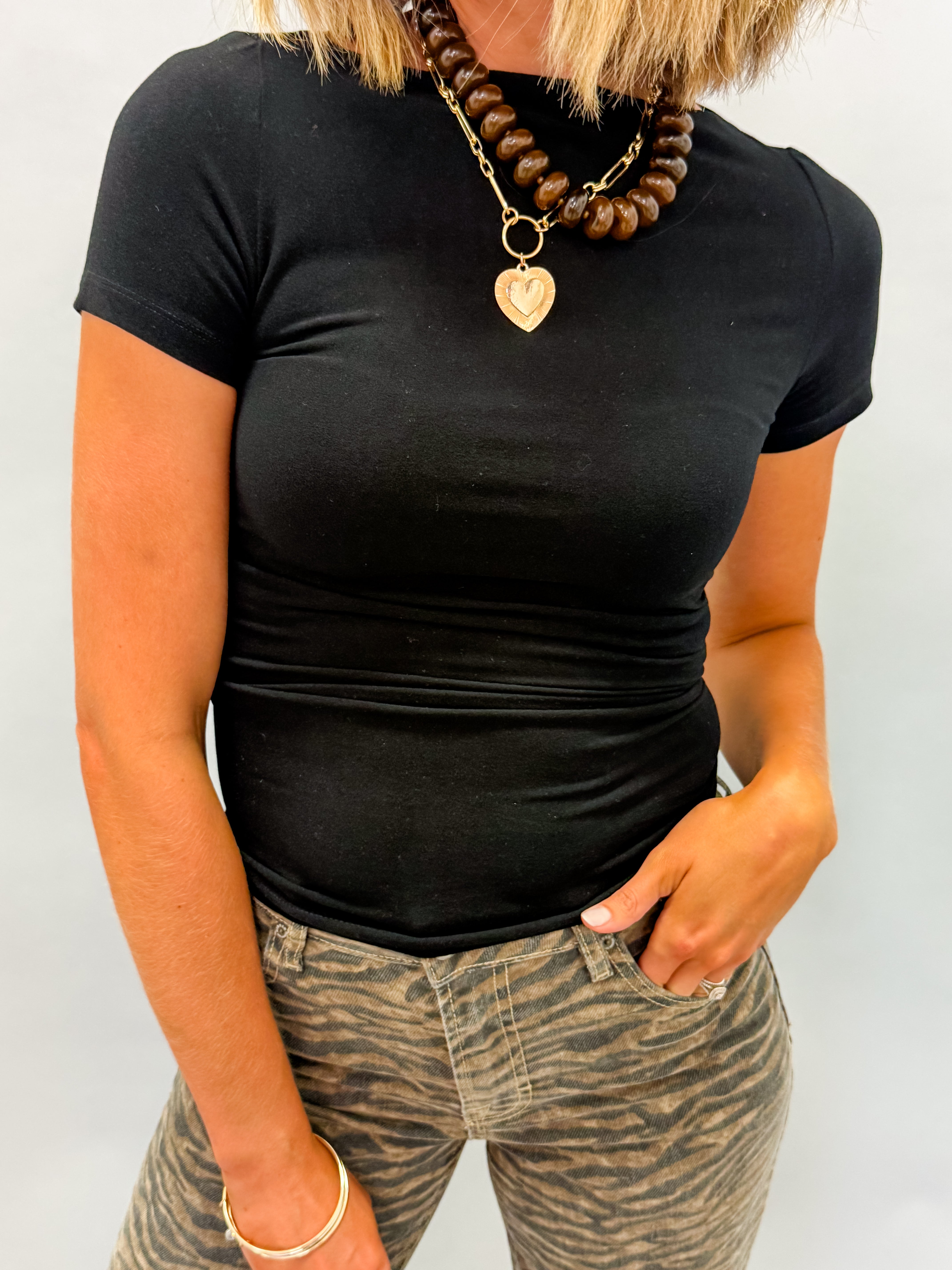 Kristin Boat Neck Basic Top-Black