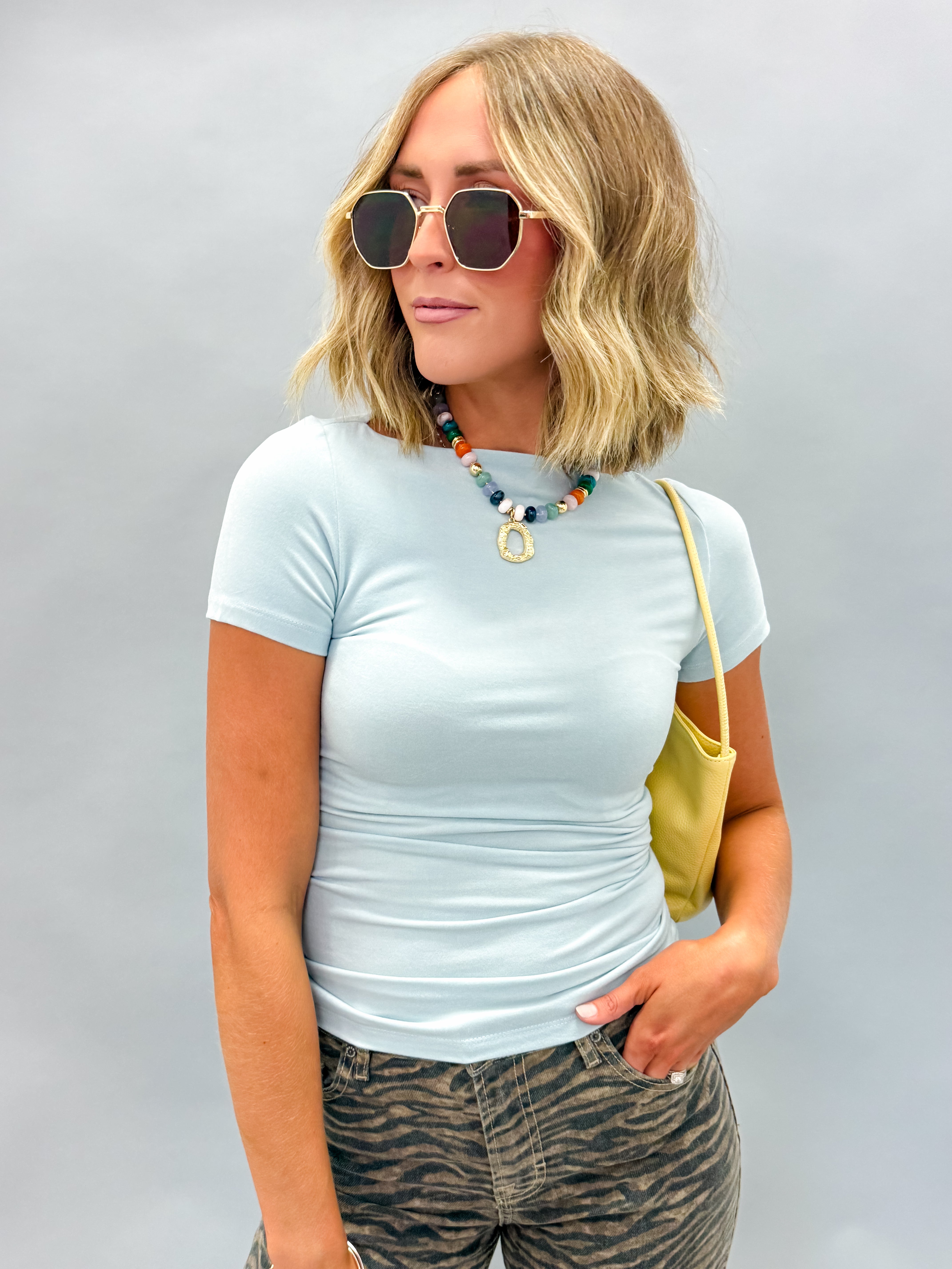 Kristin Boat Neck Basic Top-Blue