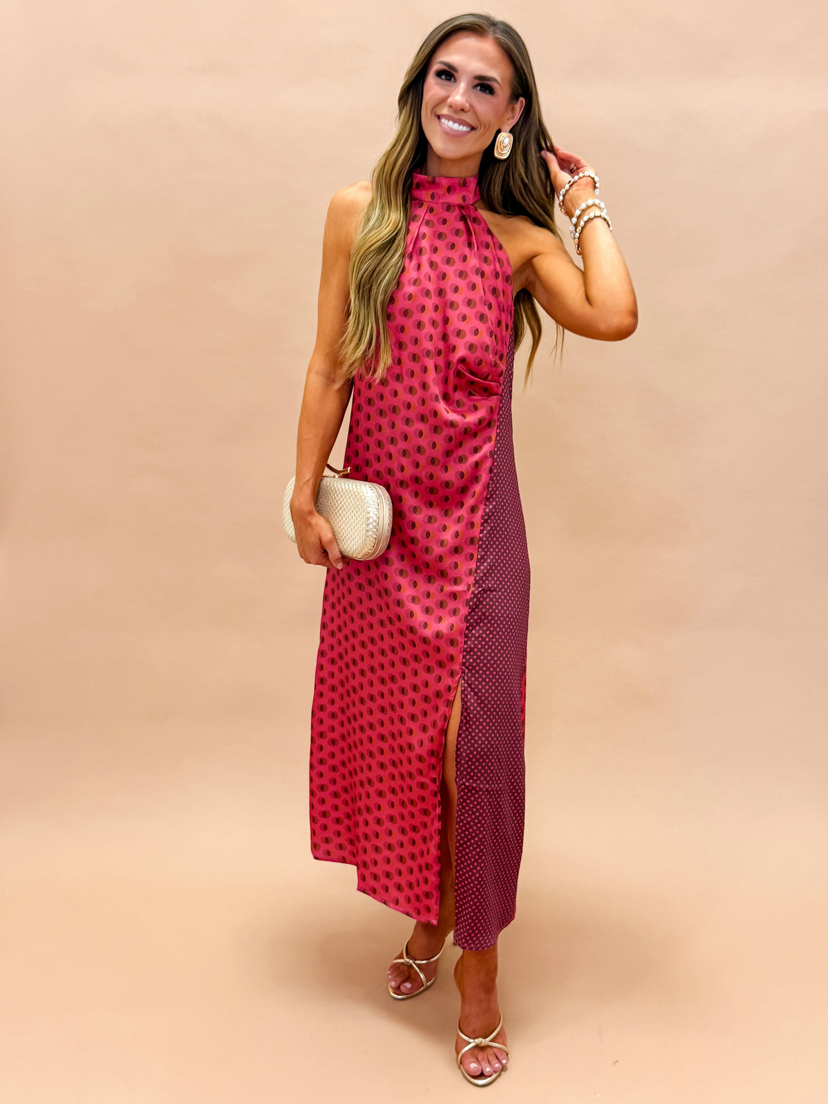 Kyler Polka Dot Halter Midi Dress