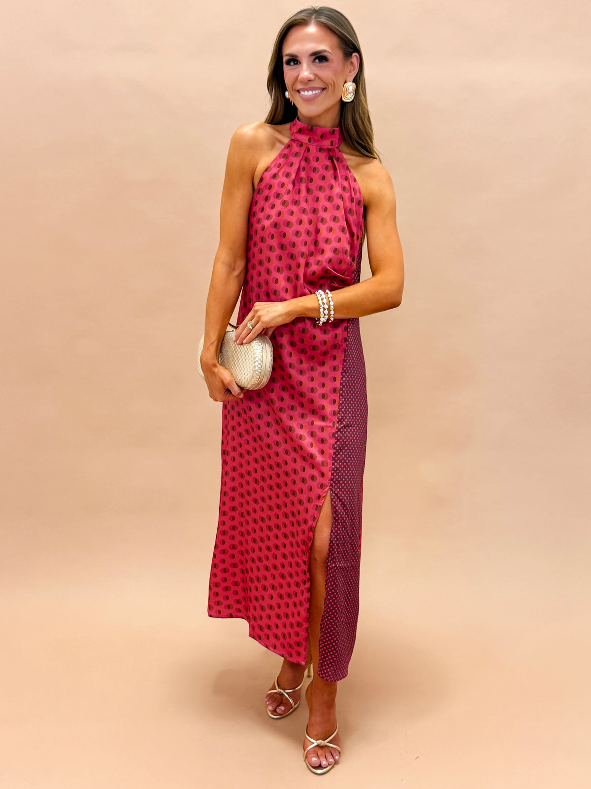 Kyler Polka Dot Halter Midi Dress