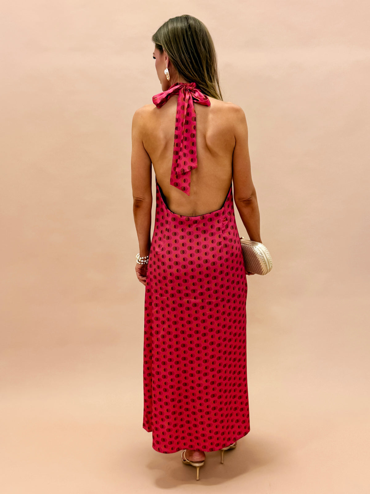 Kyler Polka Dot Halter Midi Dress
