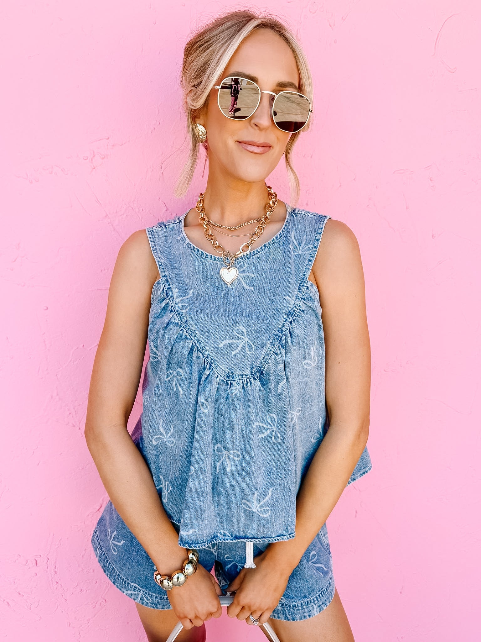 Kylie Bow Detail Denim Top