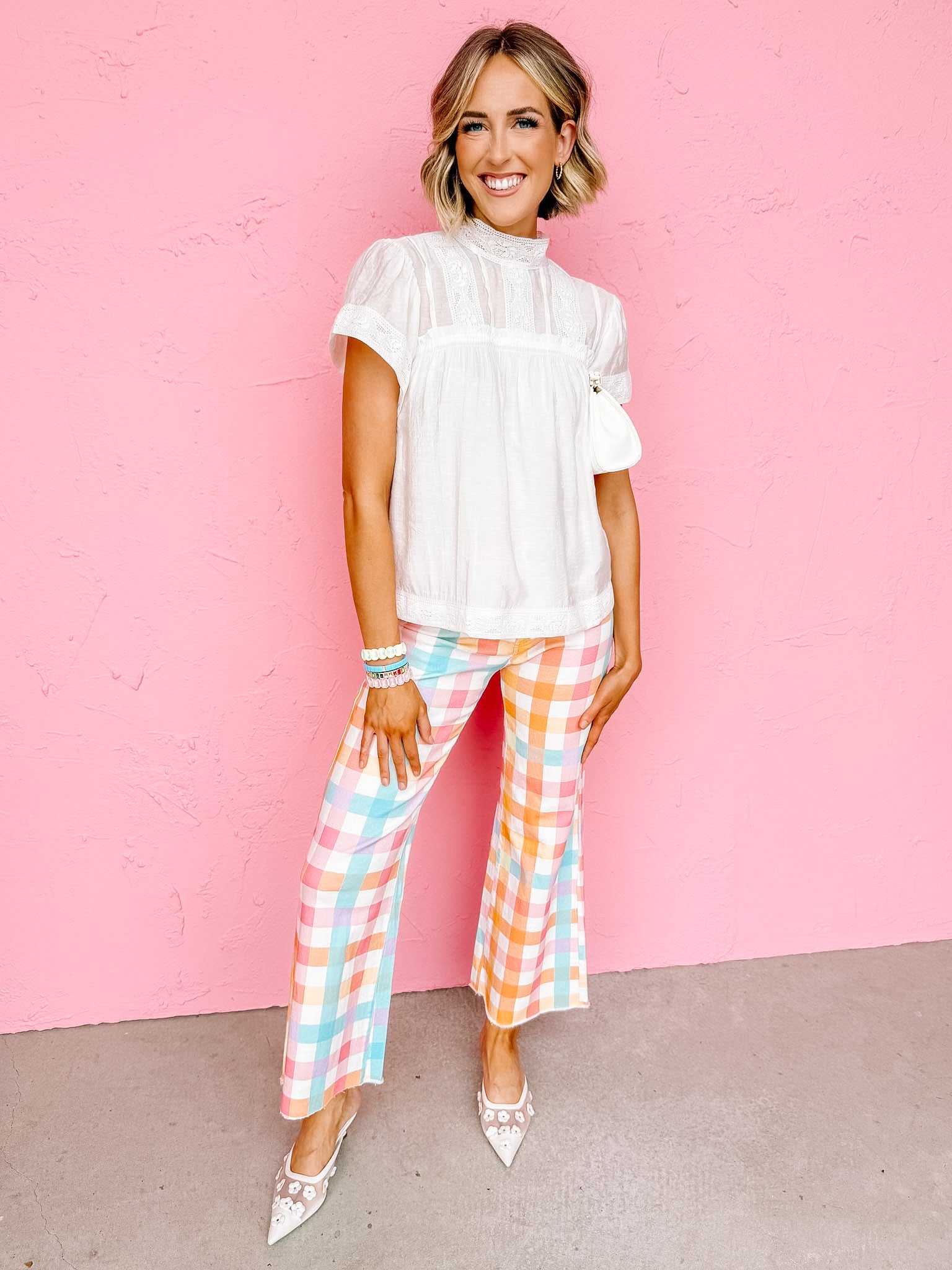 Maisie Wide Leg Jean-Pastel Gingham