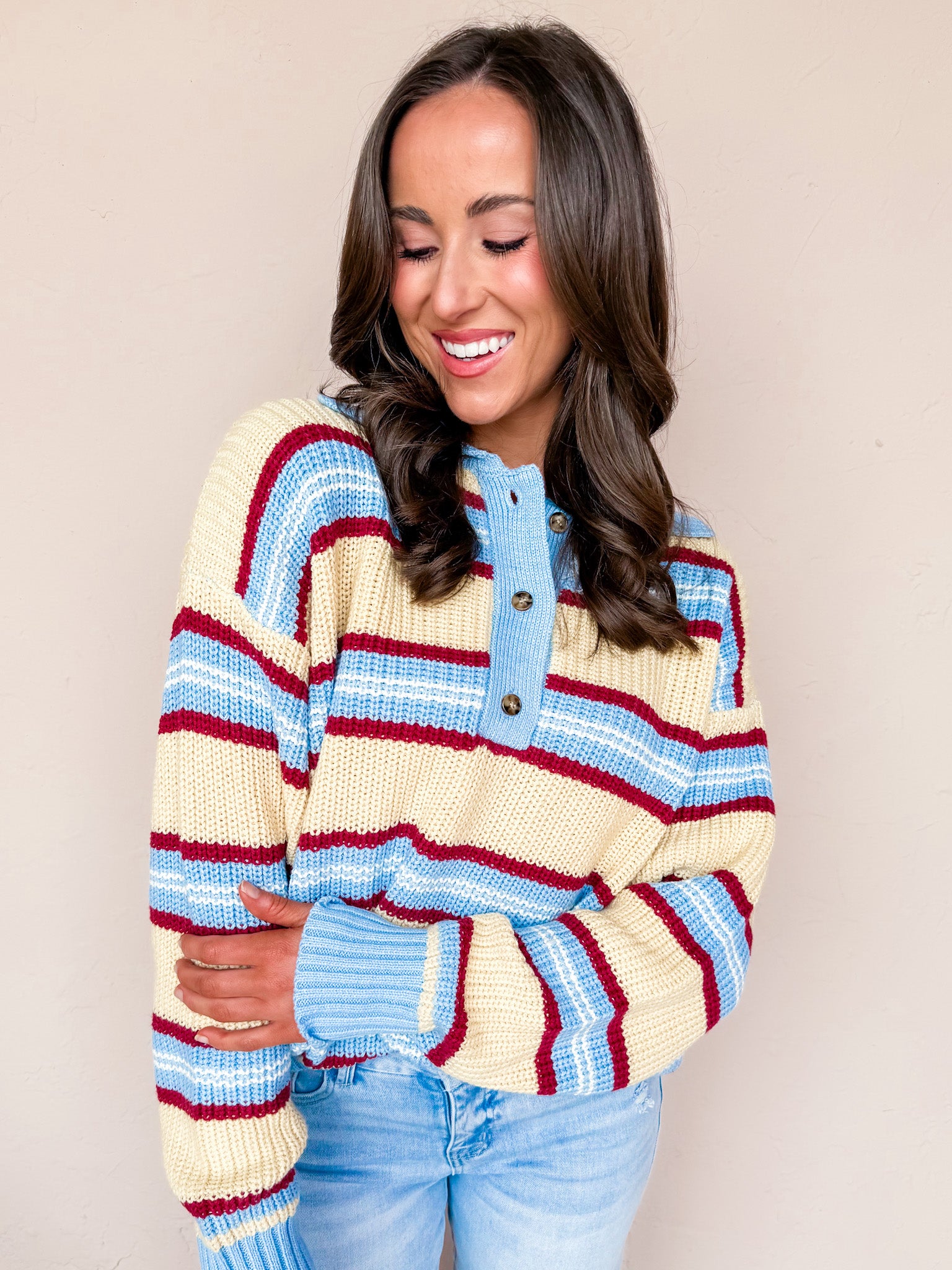 Lacy Striped Collared Sweater