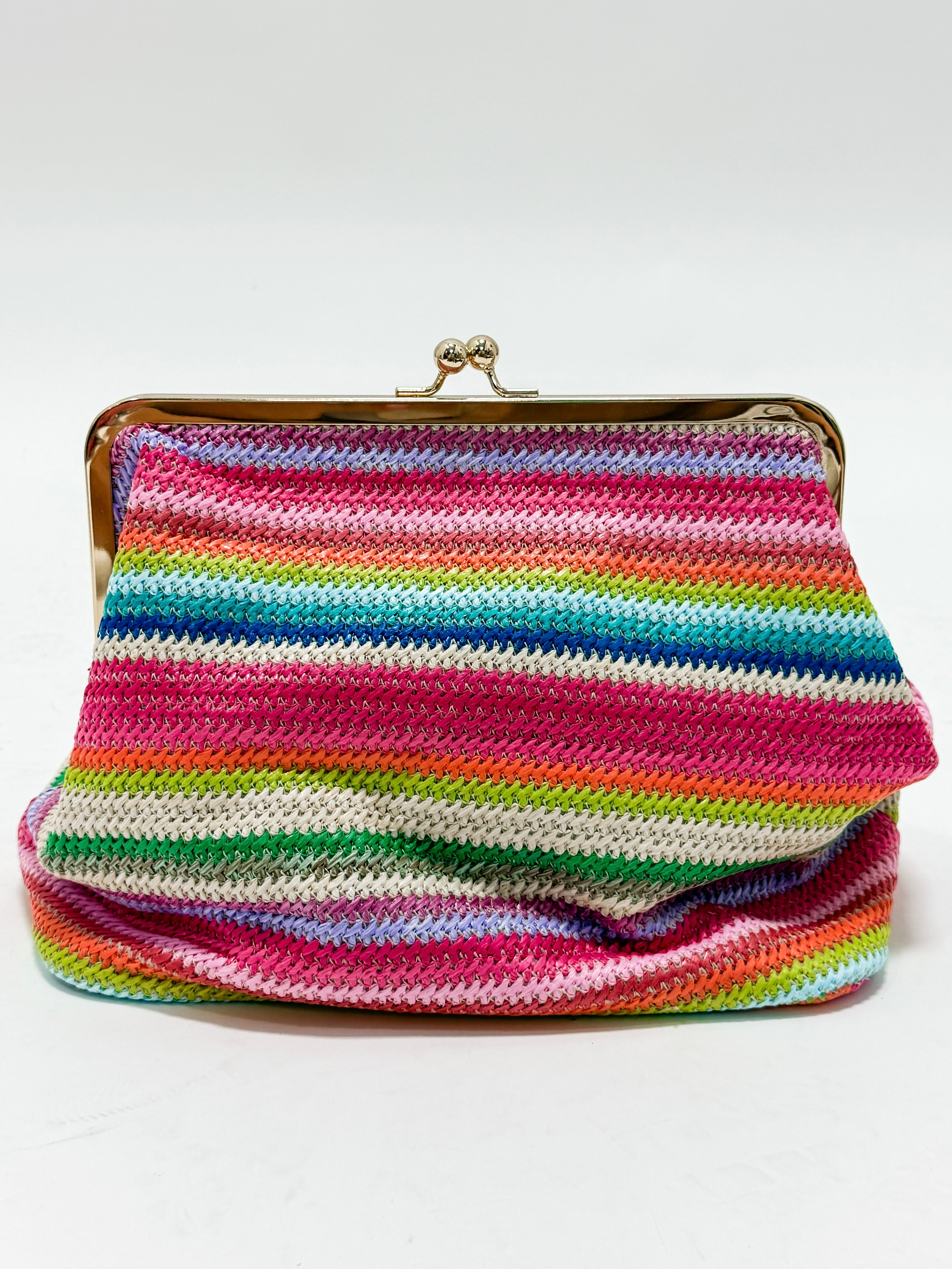 Layla Rainbow Straw Kiss-Lock Bag-Pink