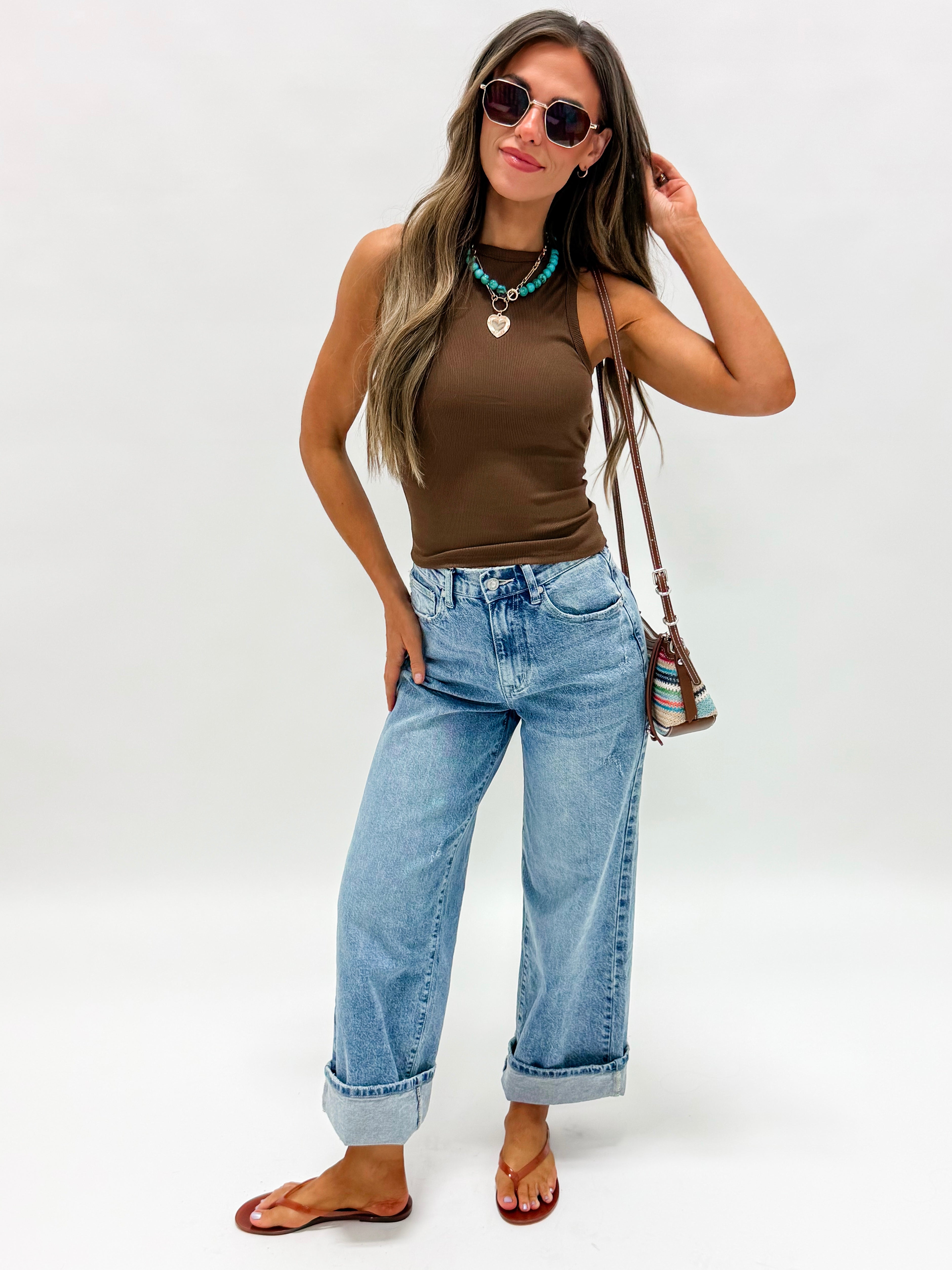 Layne Built-in Bra Tank Top-Brown