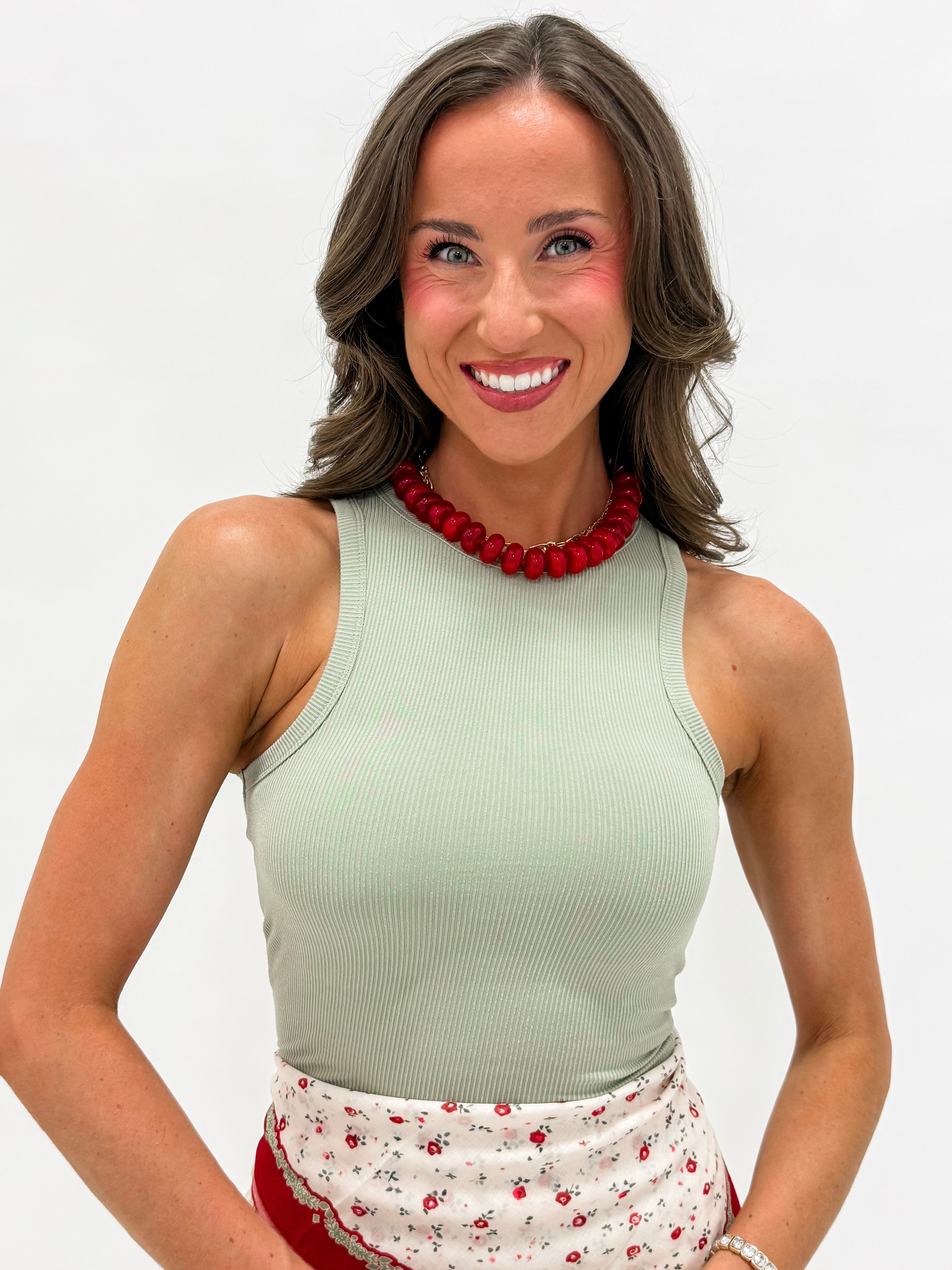 Layne Built-in Bra Tank Top-Sage Green