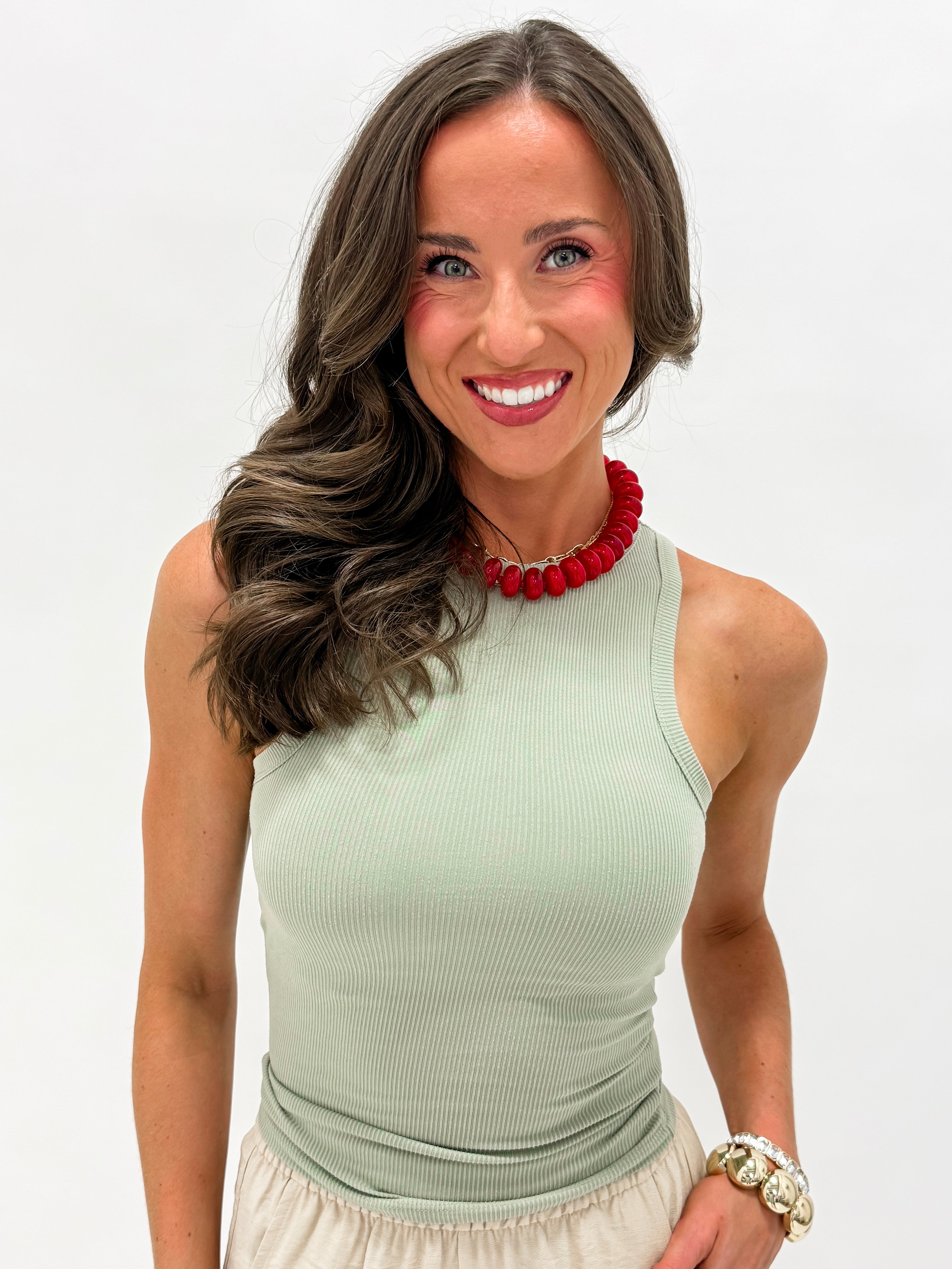 Layne Built-in Bra Tank Top-Sage Green