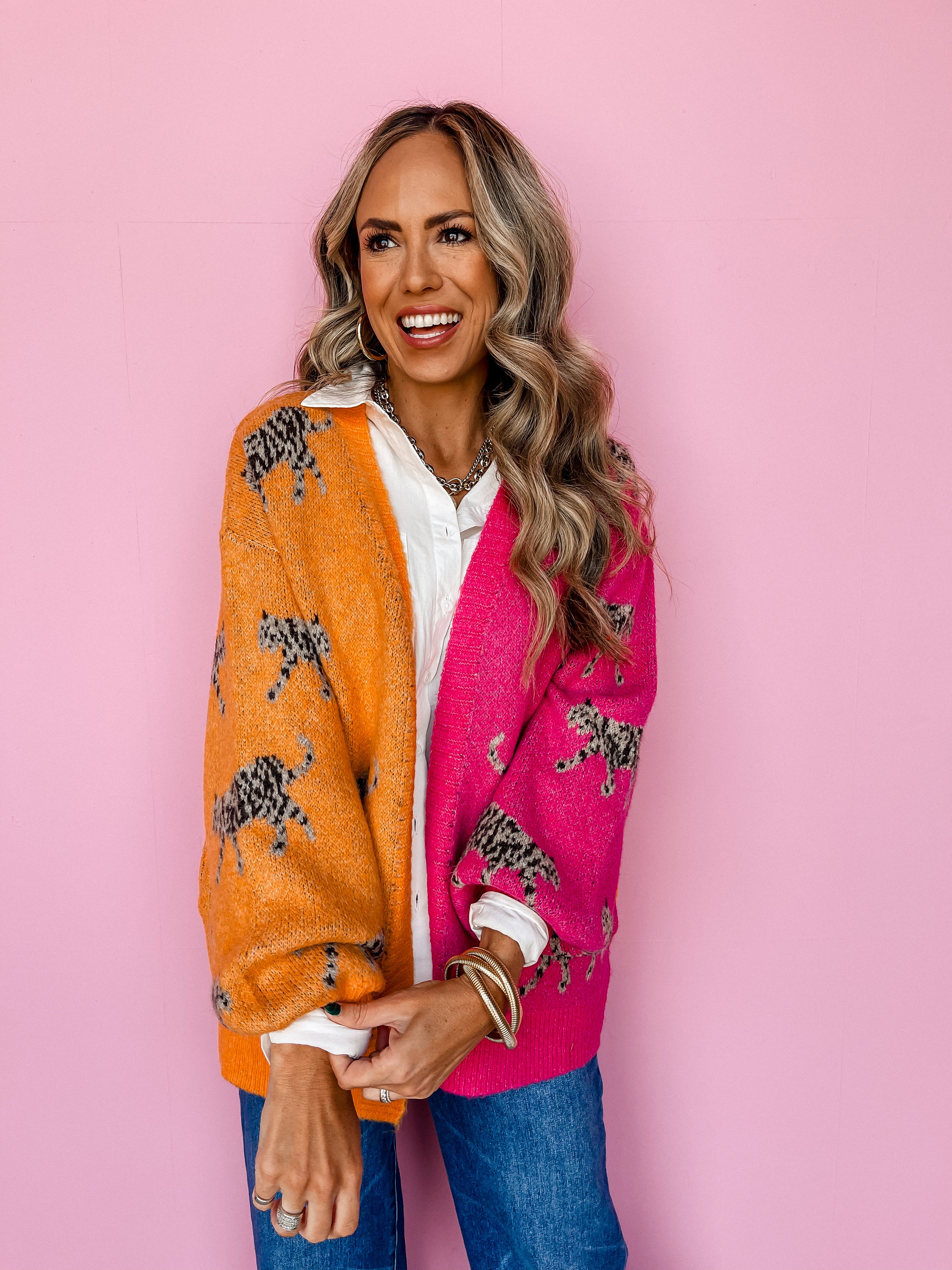 Lead The Pack Color Block Leopard Cardigan