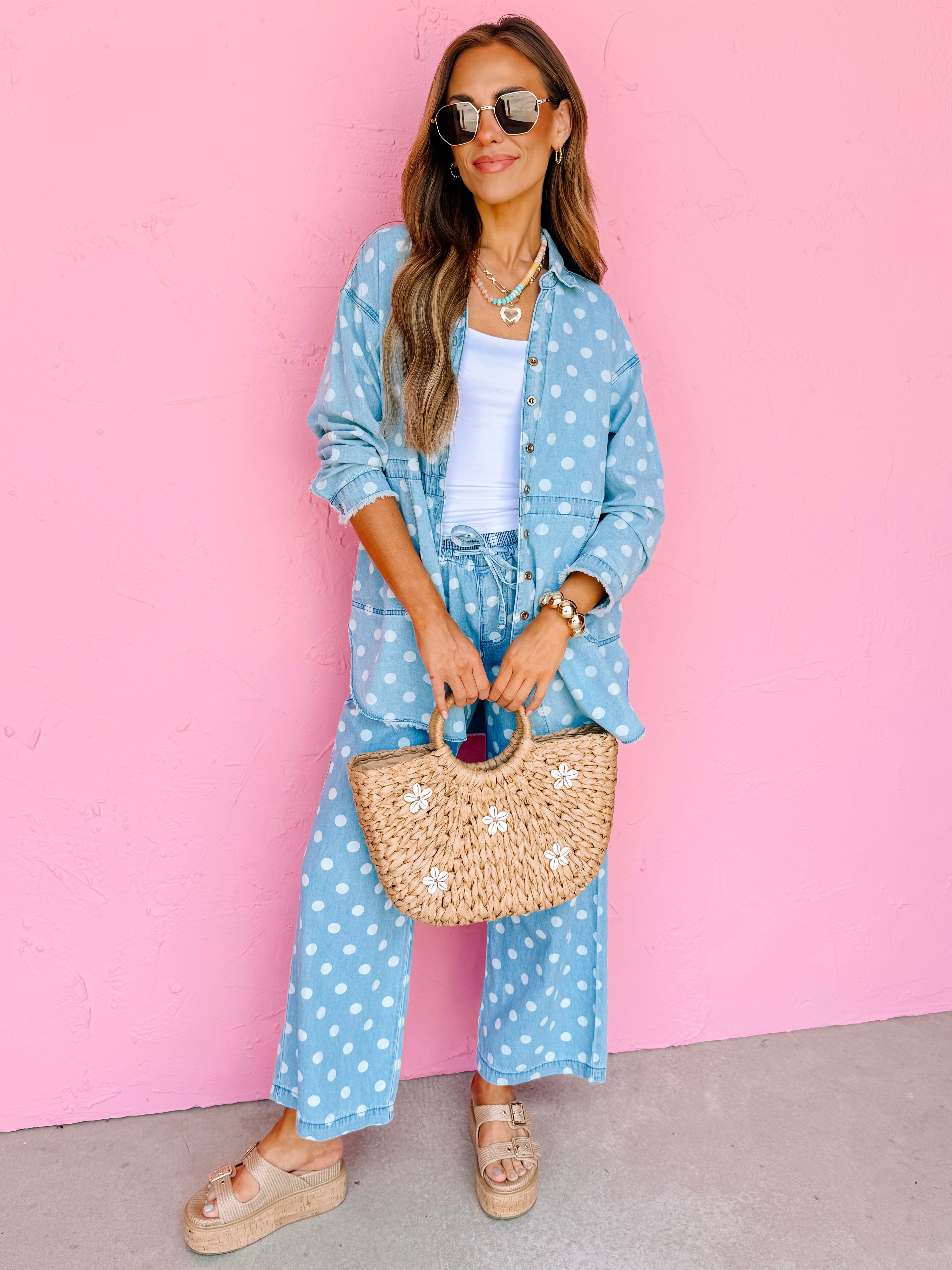 Leanne Polka Dot Chambray Top