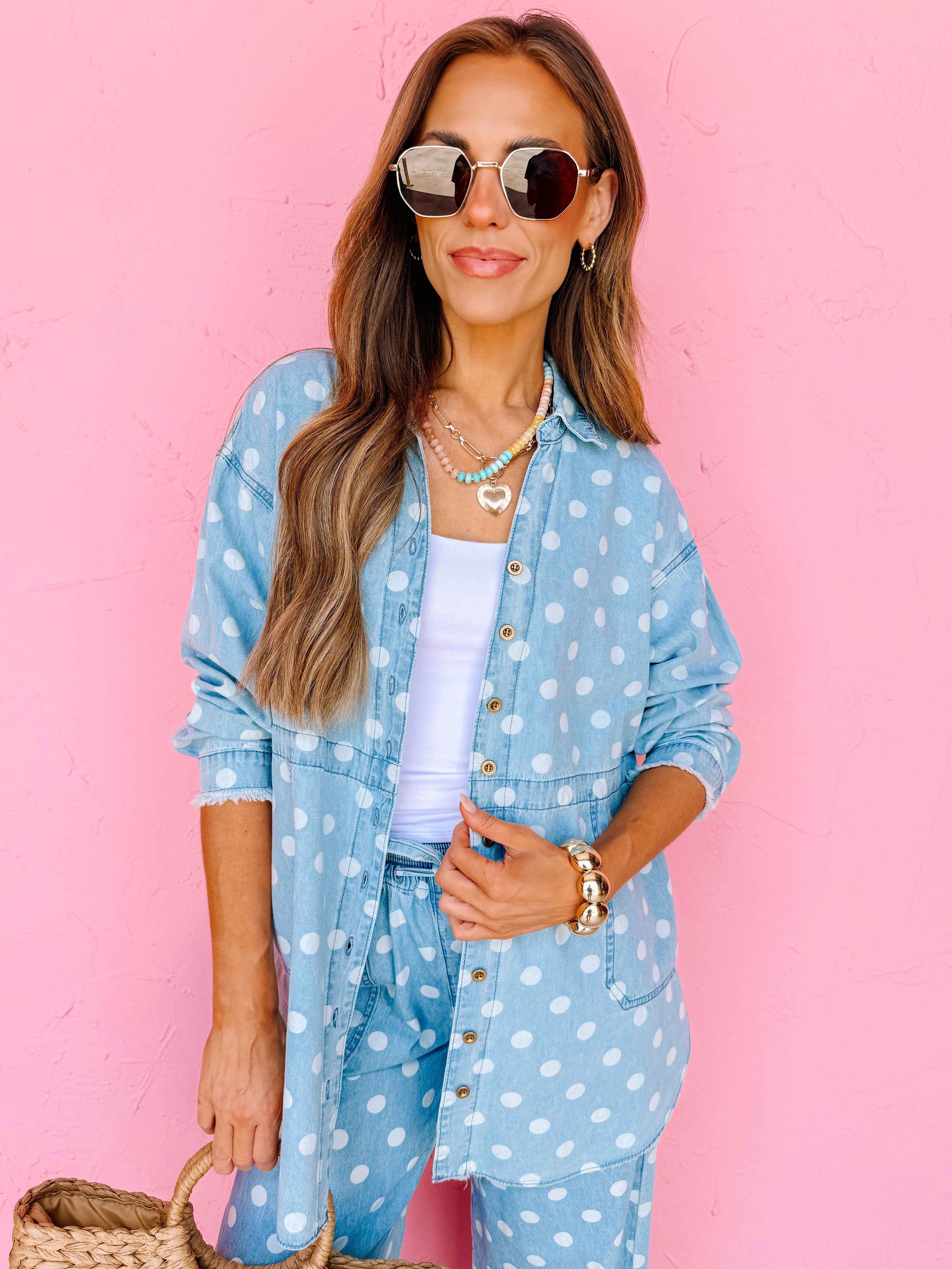 Leanne Polka Dot Chambray Top