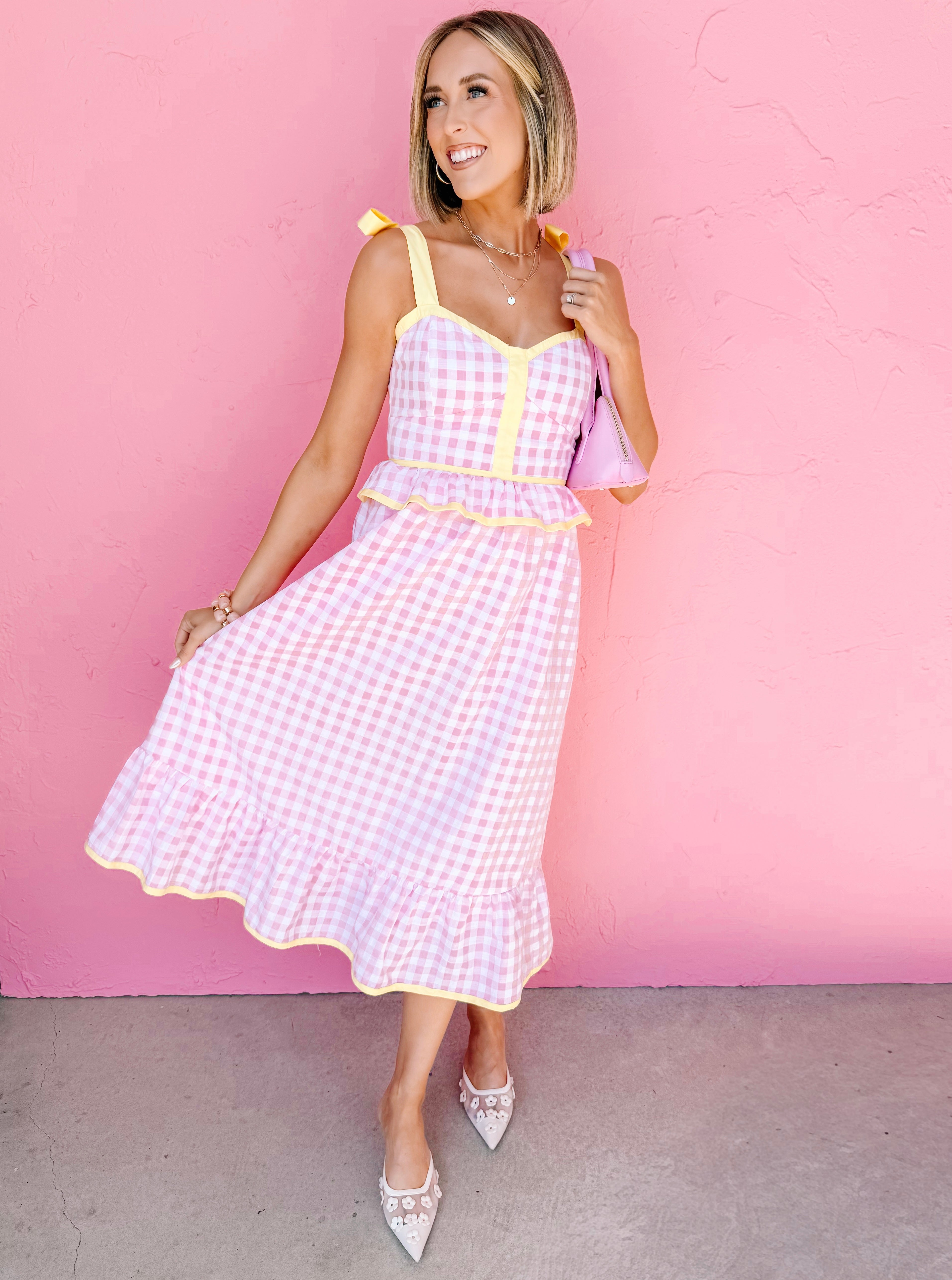 midi sweet heart dress Leesa Sweetheart Gingham Midi Dress
