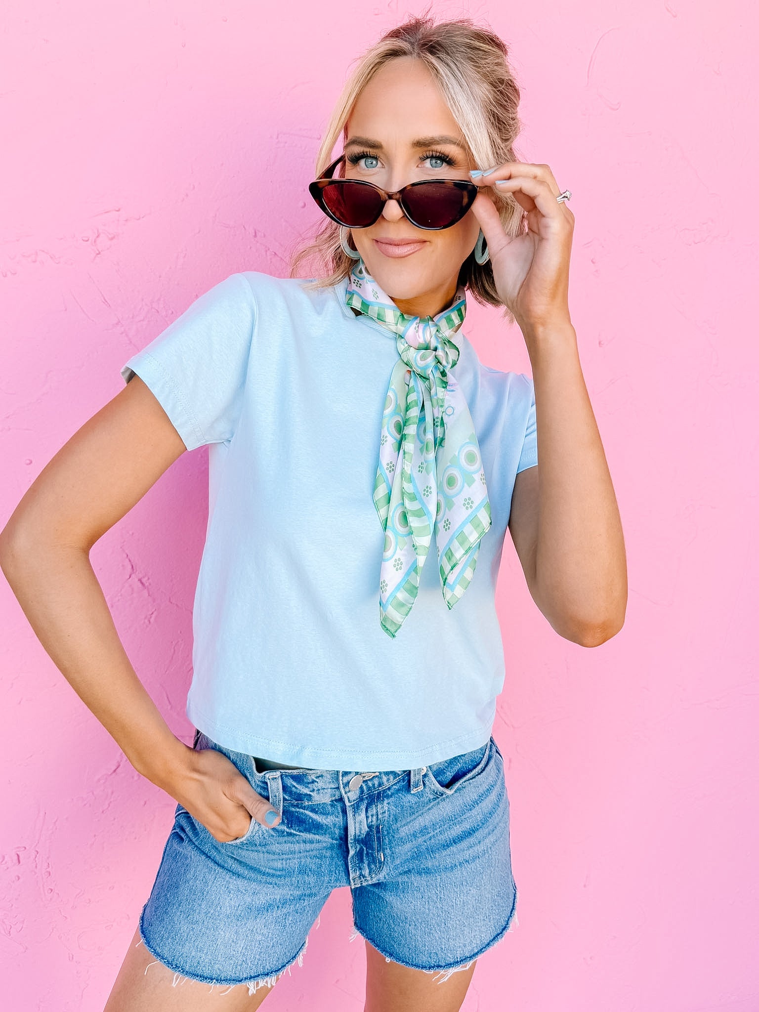 Lei Classic Crewneck Top-Baby Blue