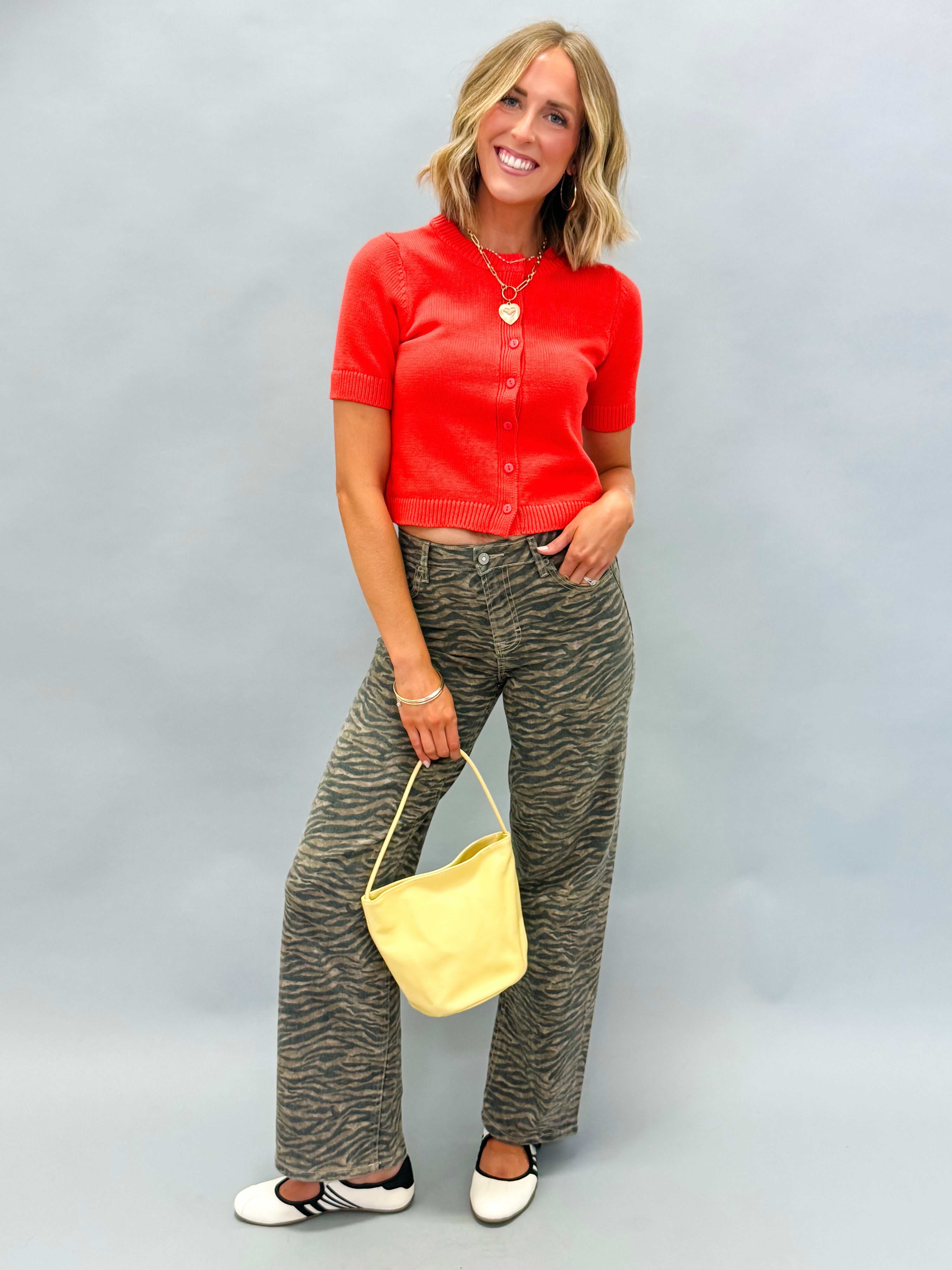 Leia Short Sleeve Knit Top-Orange