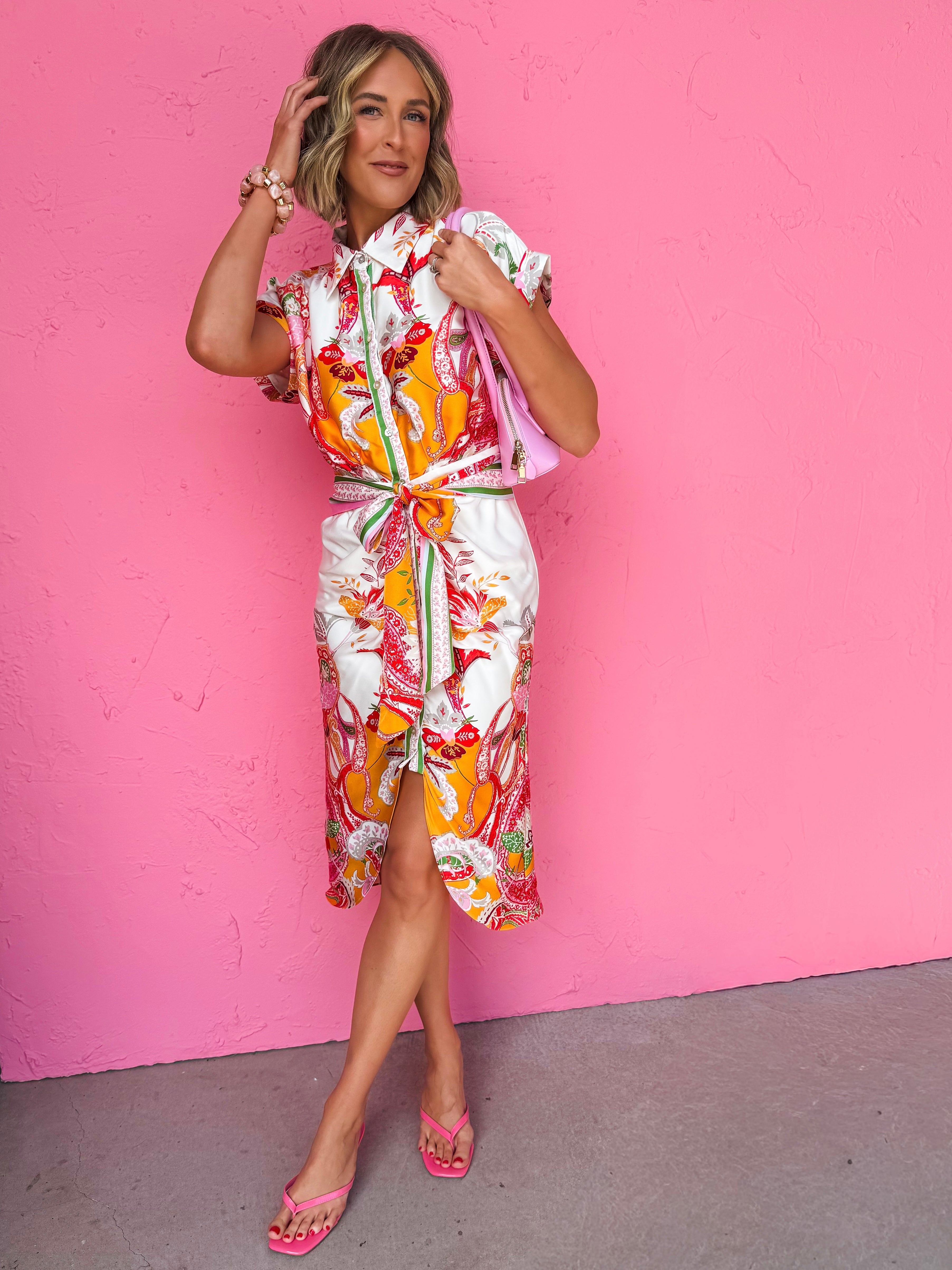 Leona Tie Waist Button Front Dress