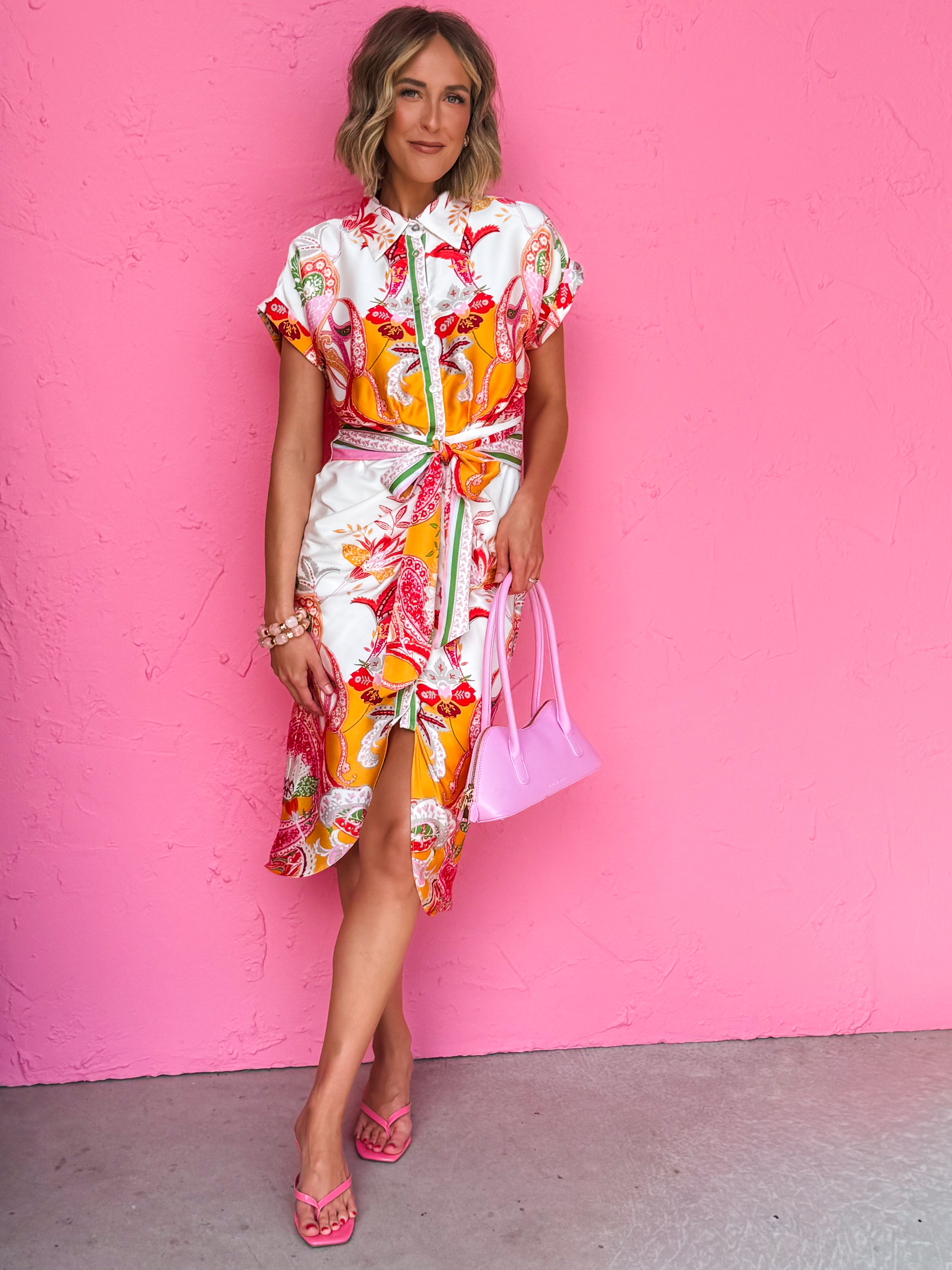 Leona Tie Waist Button Front Dress