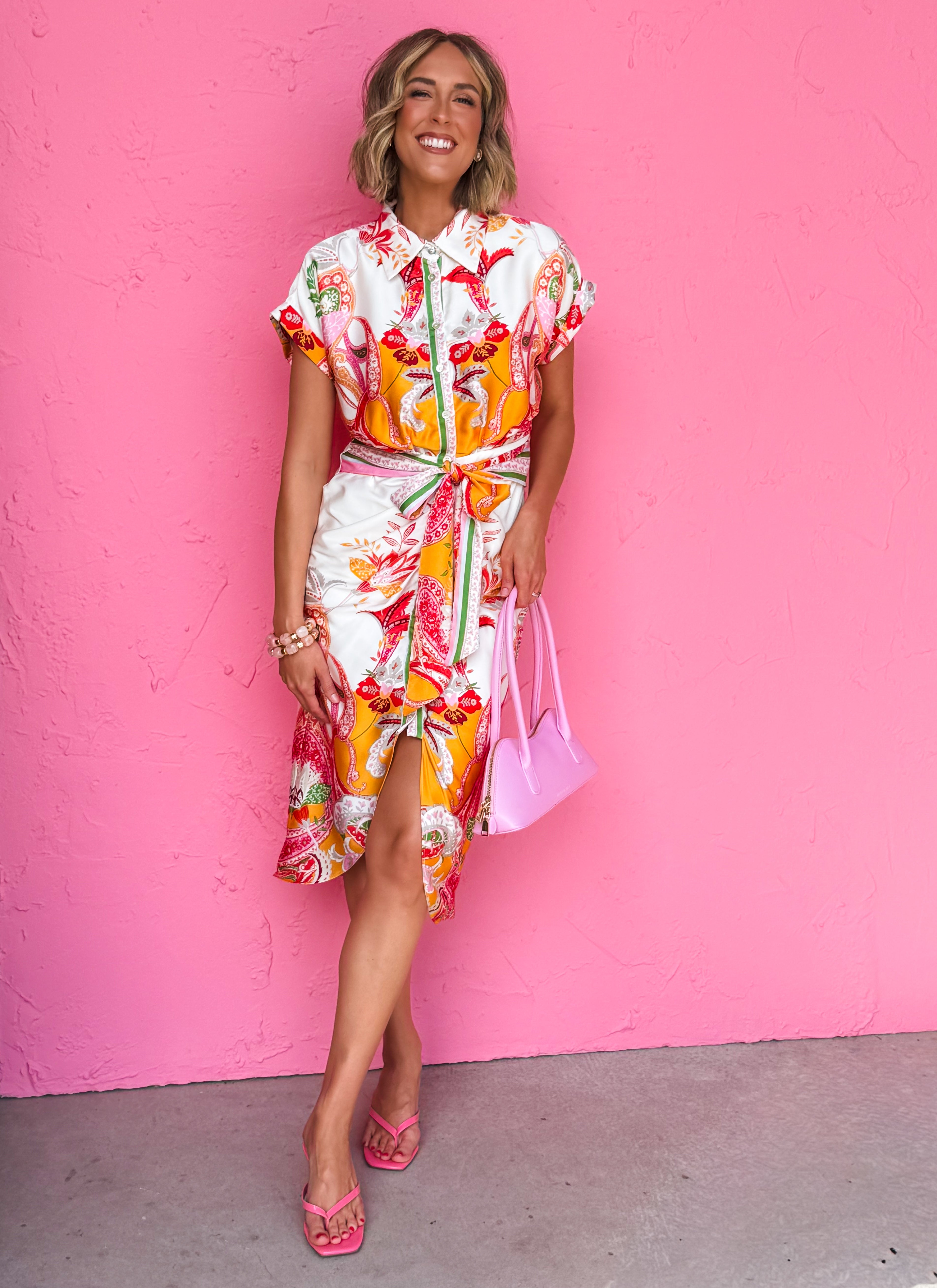 Leona Tie Waist Button Front Dress