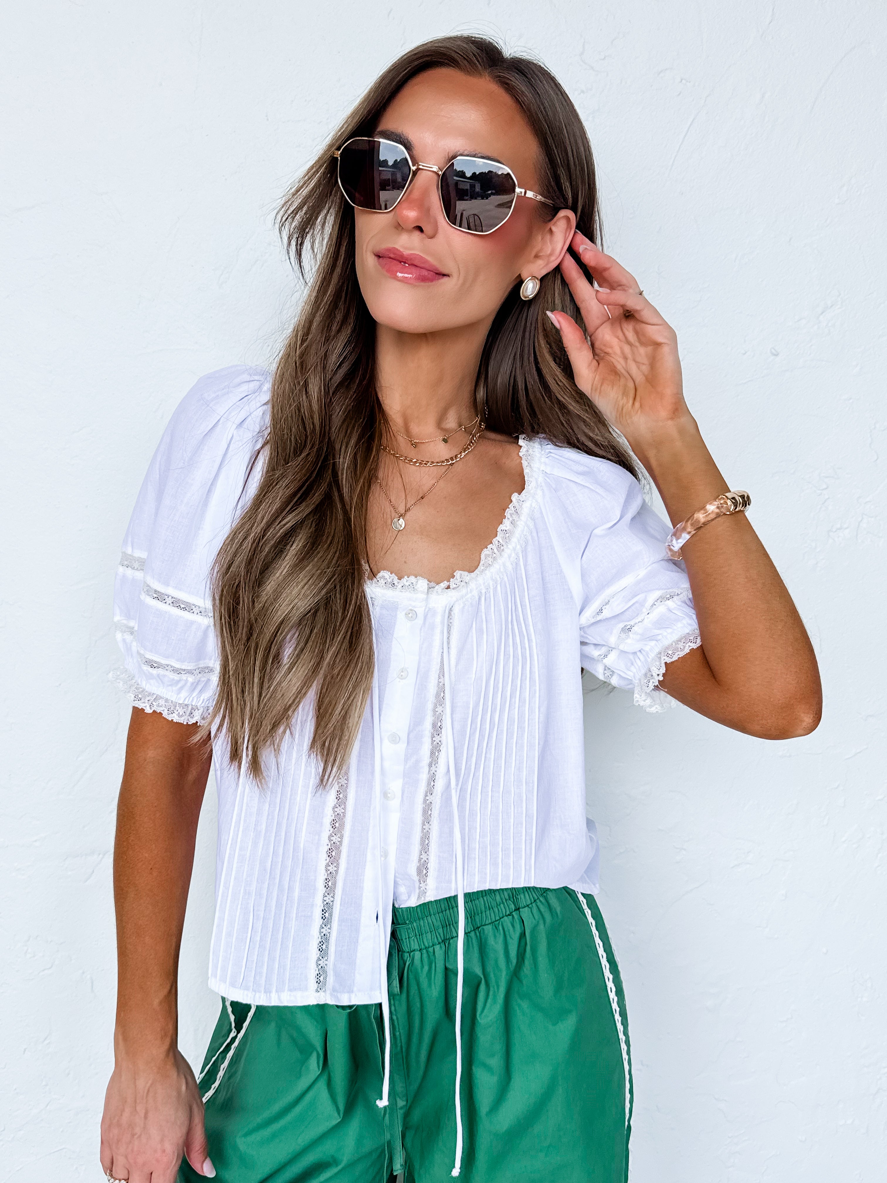 Leylani Short Sleeve Top-White