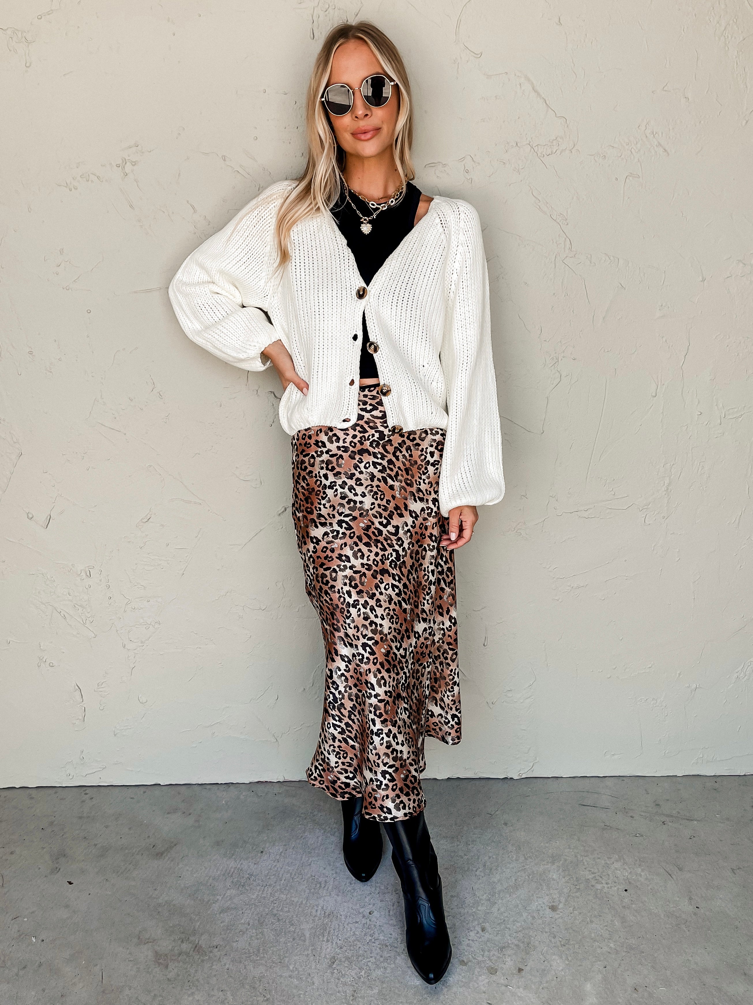 Wide Open Spaces Leopard Midi Skirt