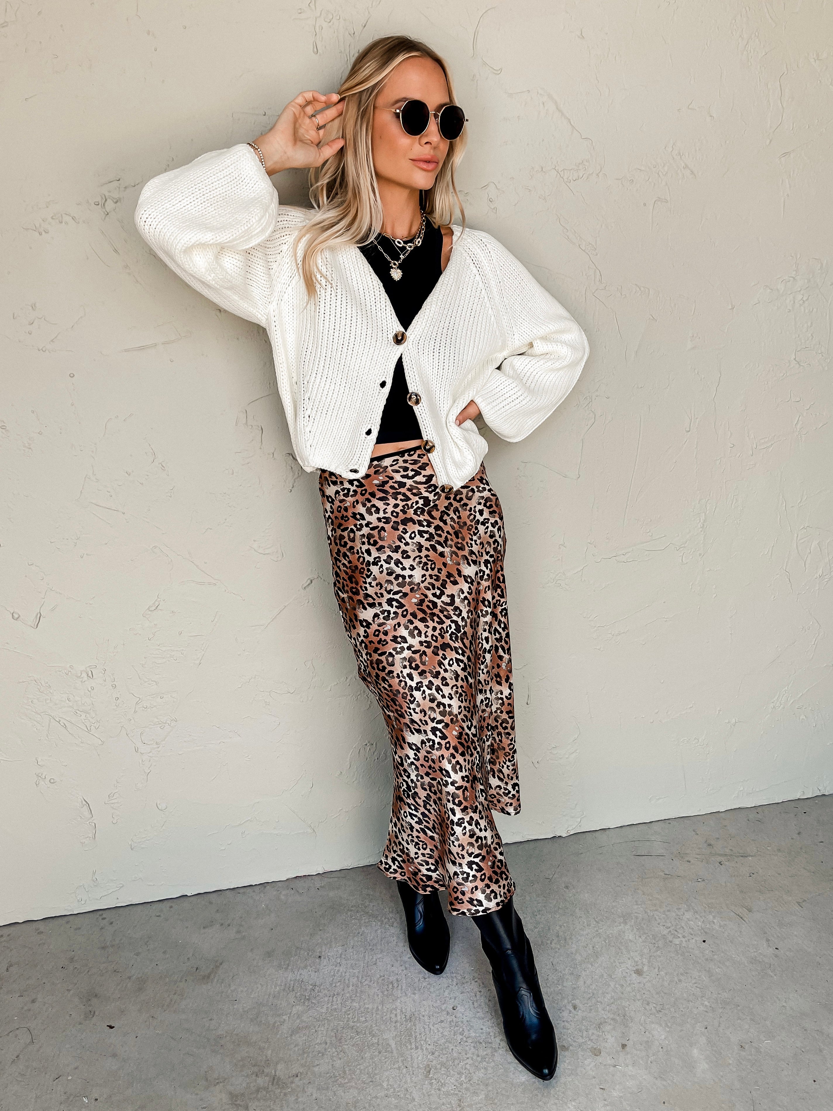 Leopard print flowy midi skirt hotsell