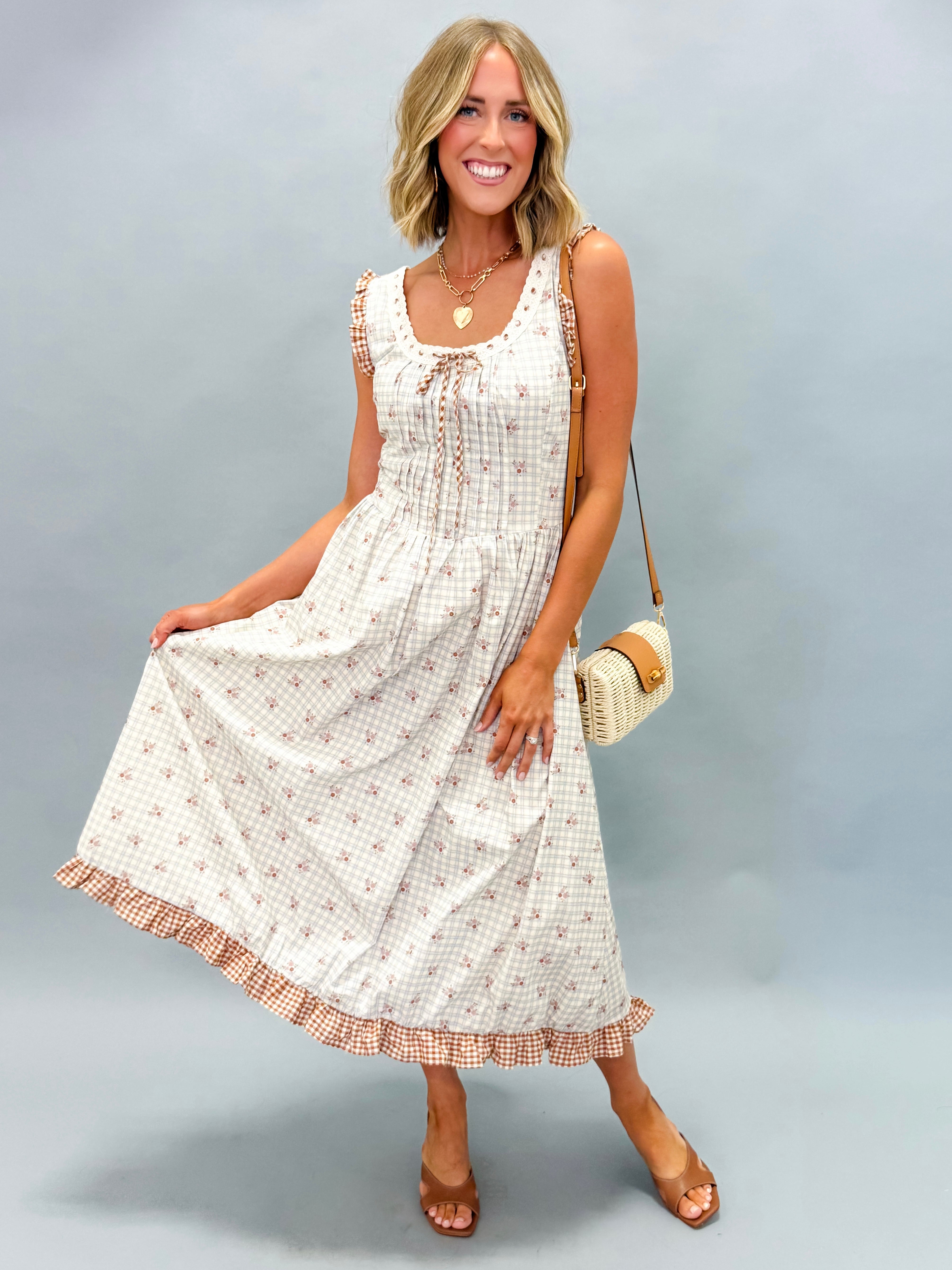 Linda Ruffle Floral Midi Dress